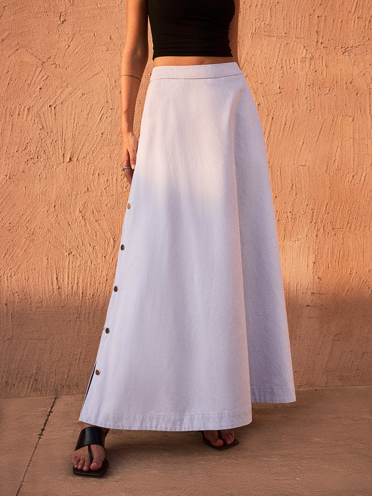 Button-Down Maxi Skirt-Chicvia
