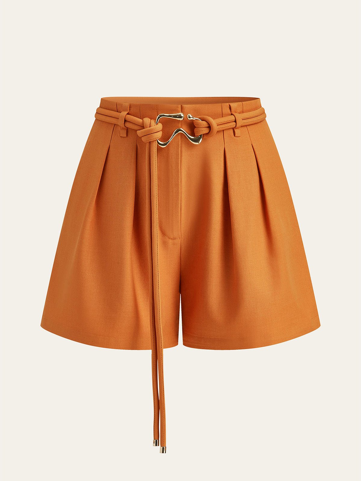 Belted Mid-Waisted Pleated Shorts-Chicvia