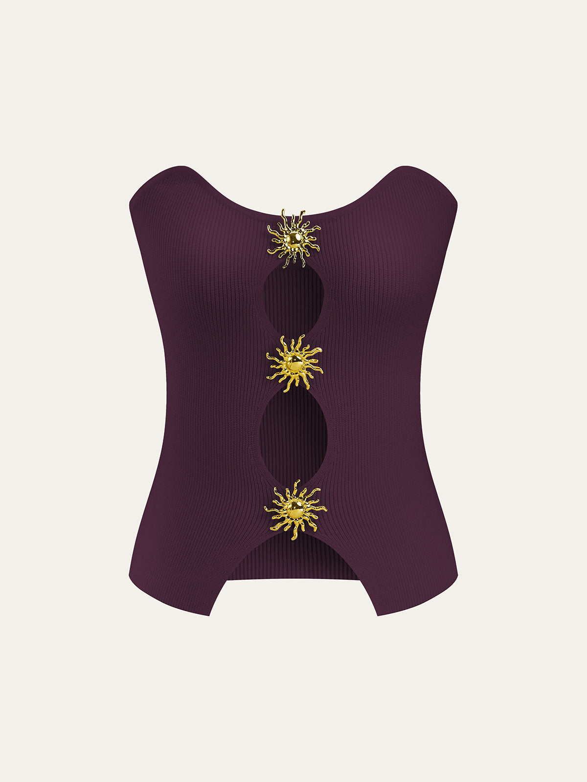 Metal Cut-Out Knit Sweater Vest-Chicvia