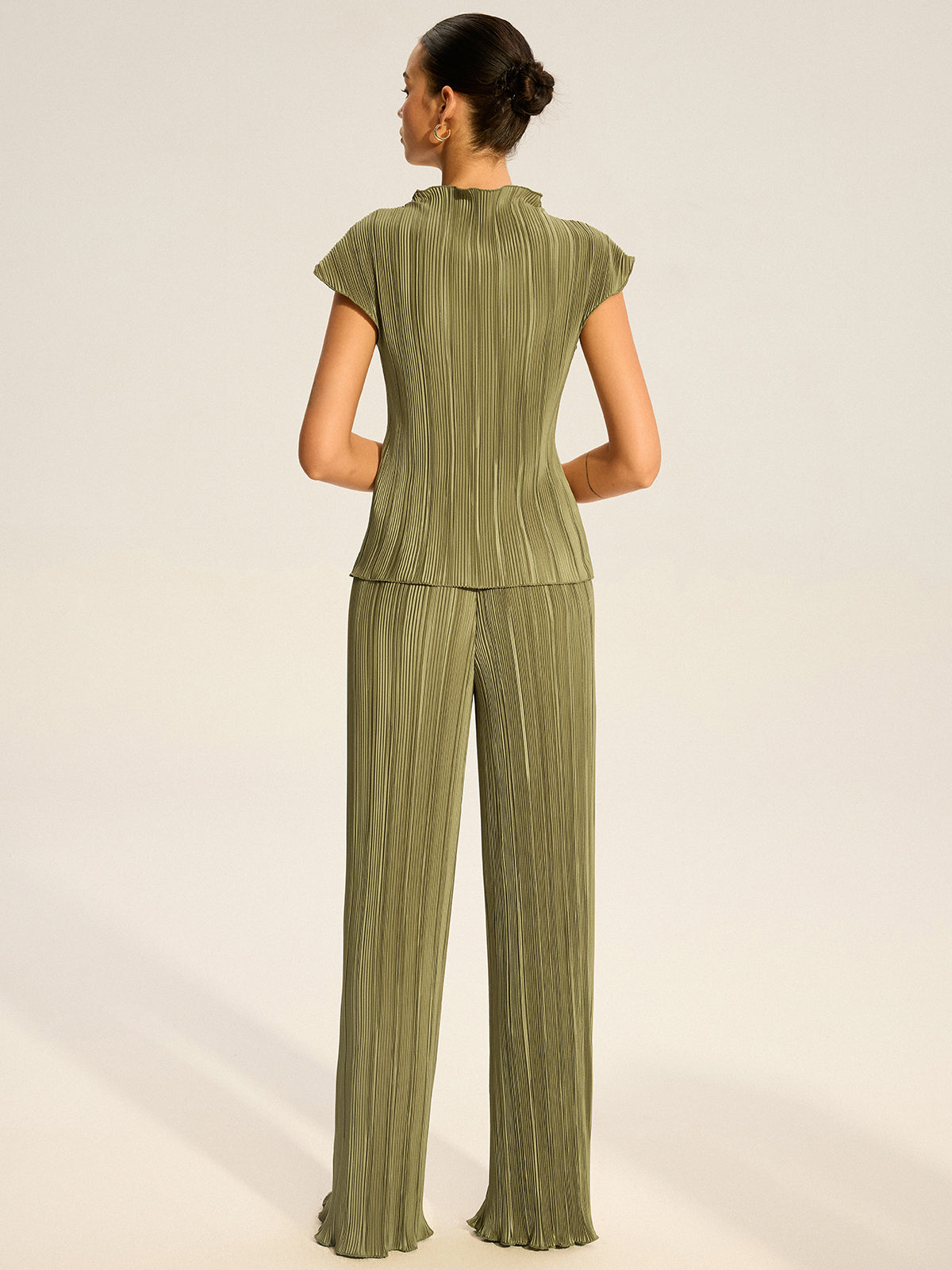 Pleated Top and Wide-Leg Pants Set-Chicvia