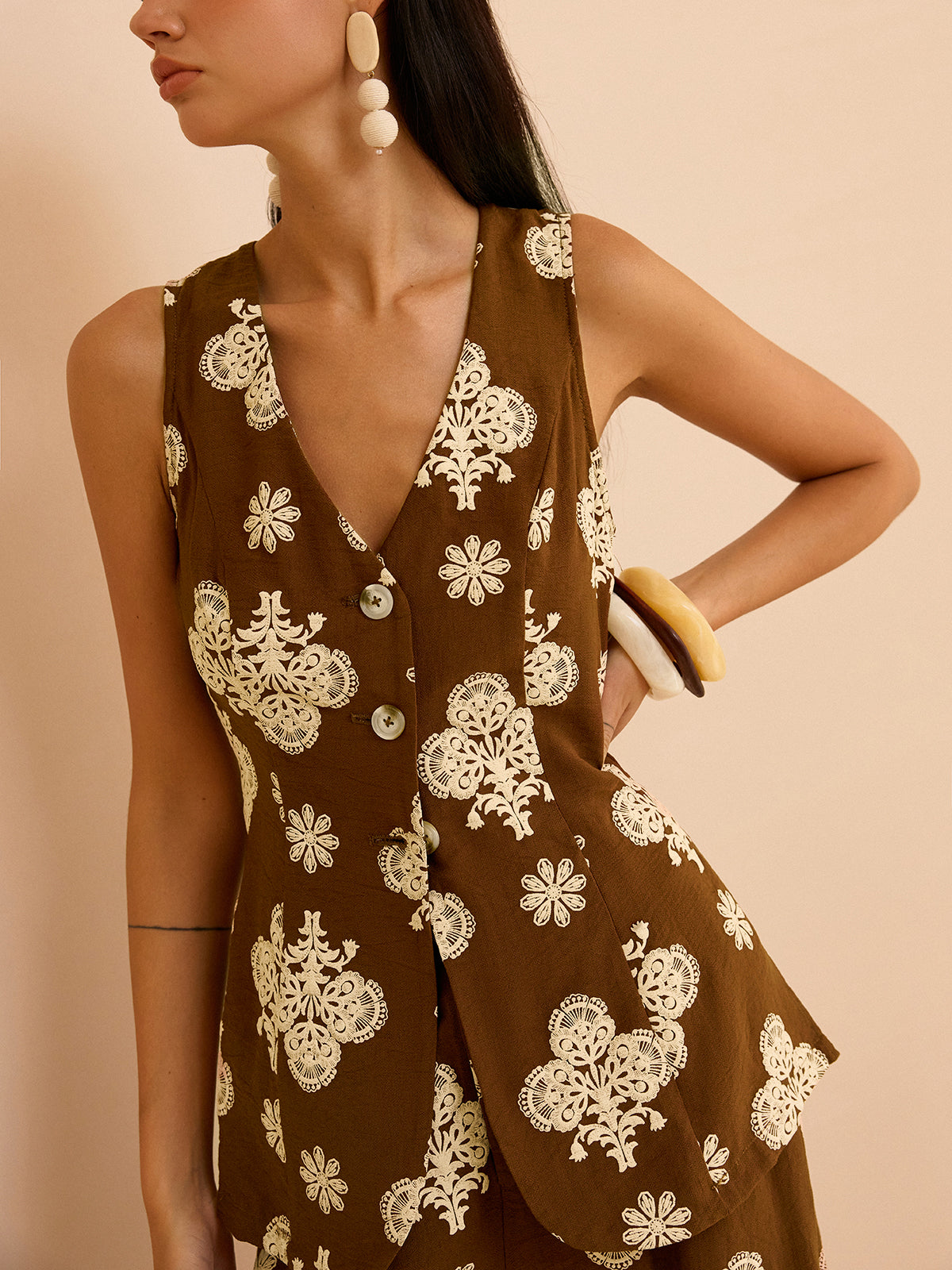 Floral Print Wide-Leg Pants Set-Chicvia