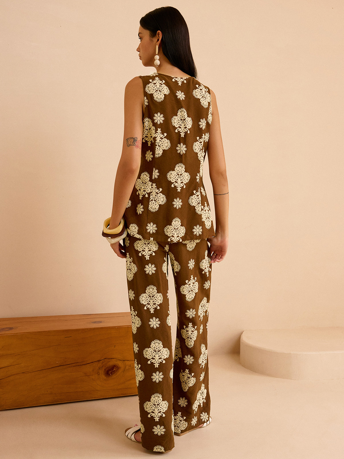 Floral Print Wide-Leg Pants Set-Chicvia