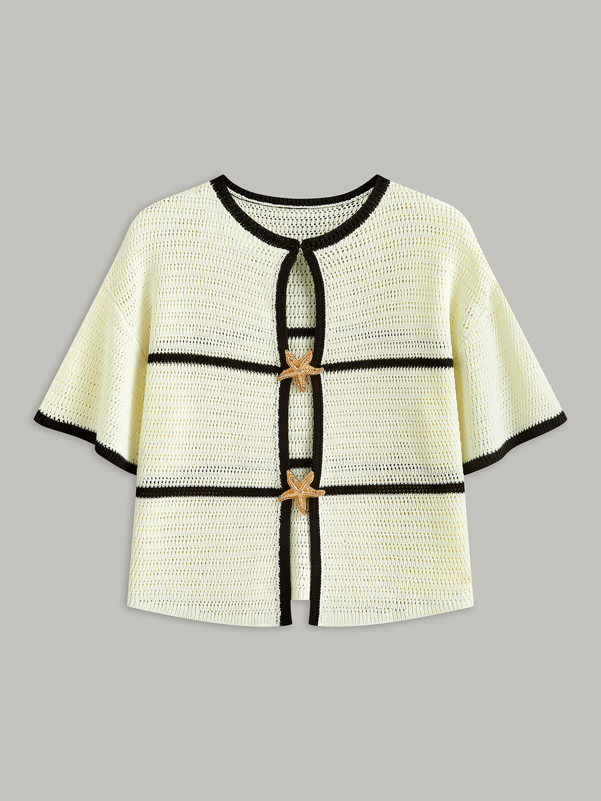 Contrast Trim Starfish Button Knitted Top-Chicvia