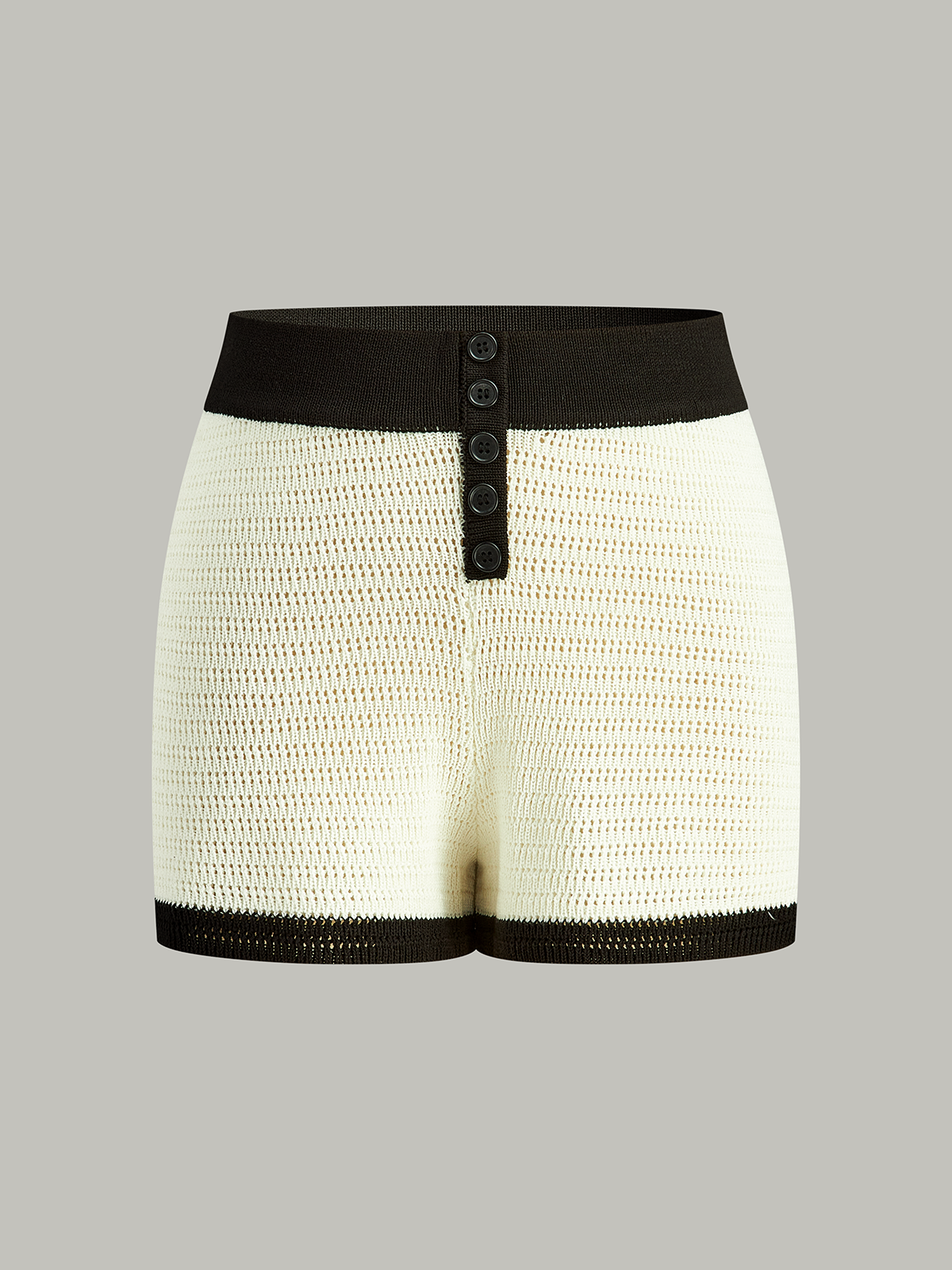 Contrast Trim Button-Front Knitted Shorts-Chicvia