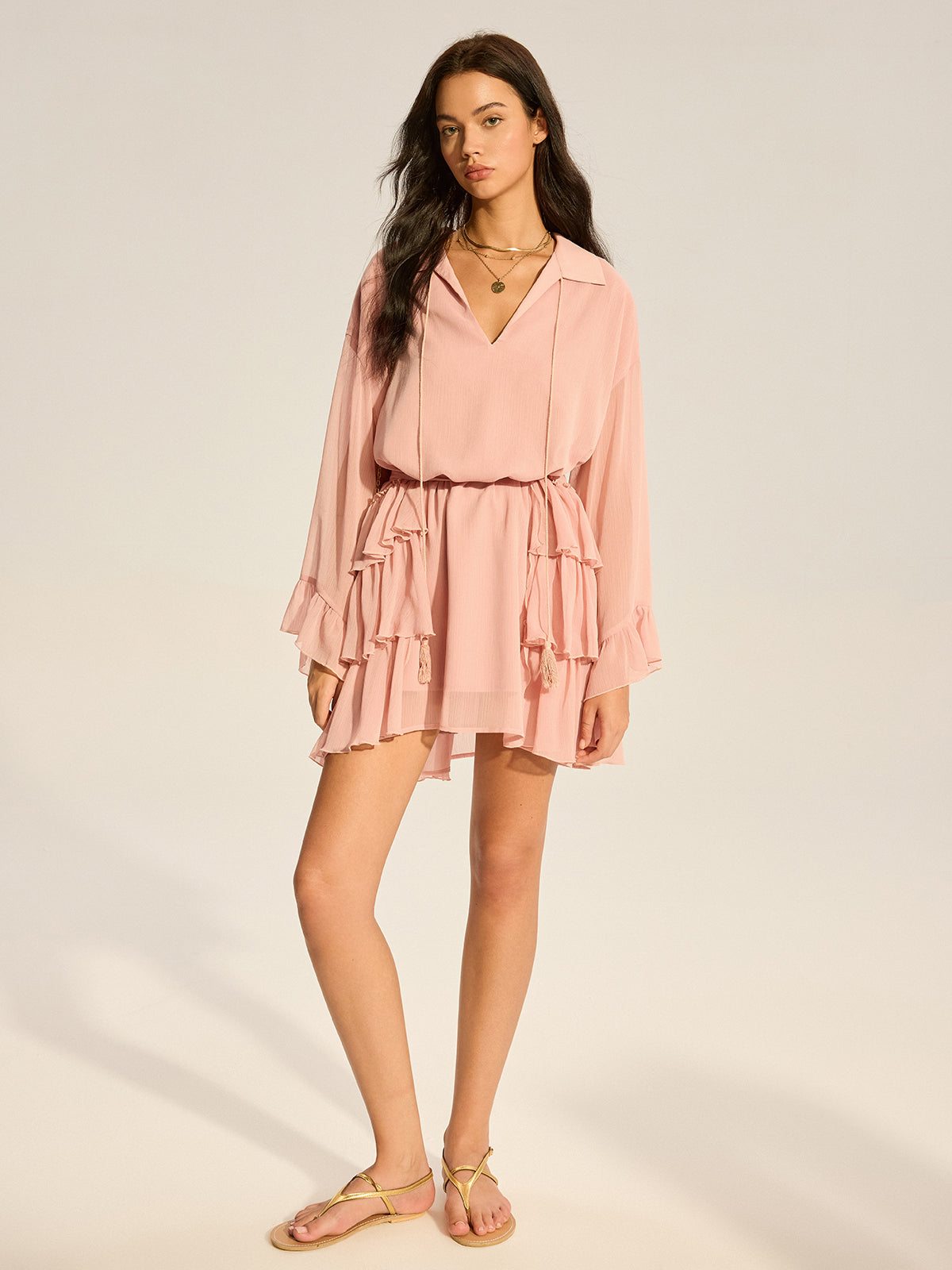 Chiffon Ruffled Mini Dress-Chicvia