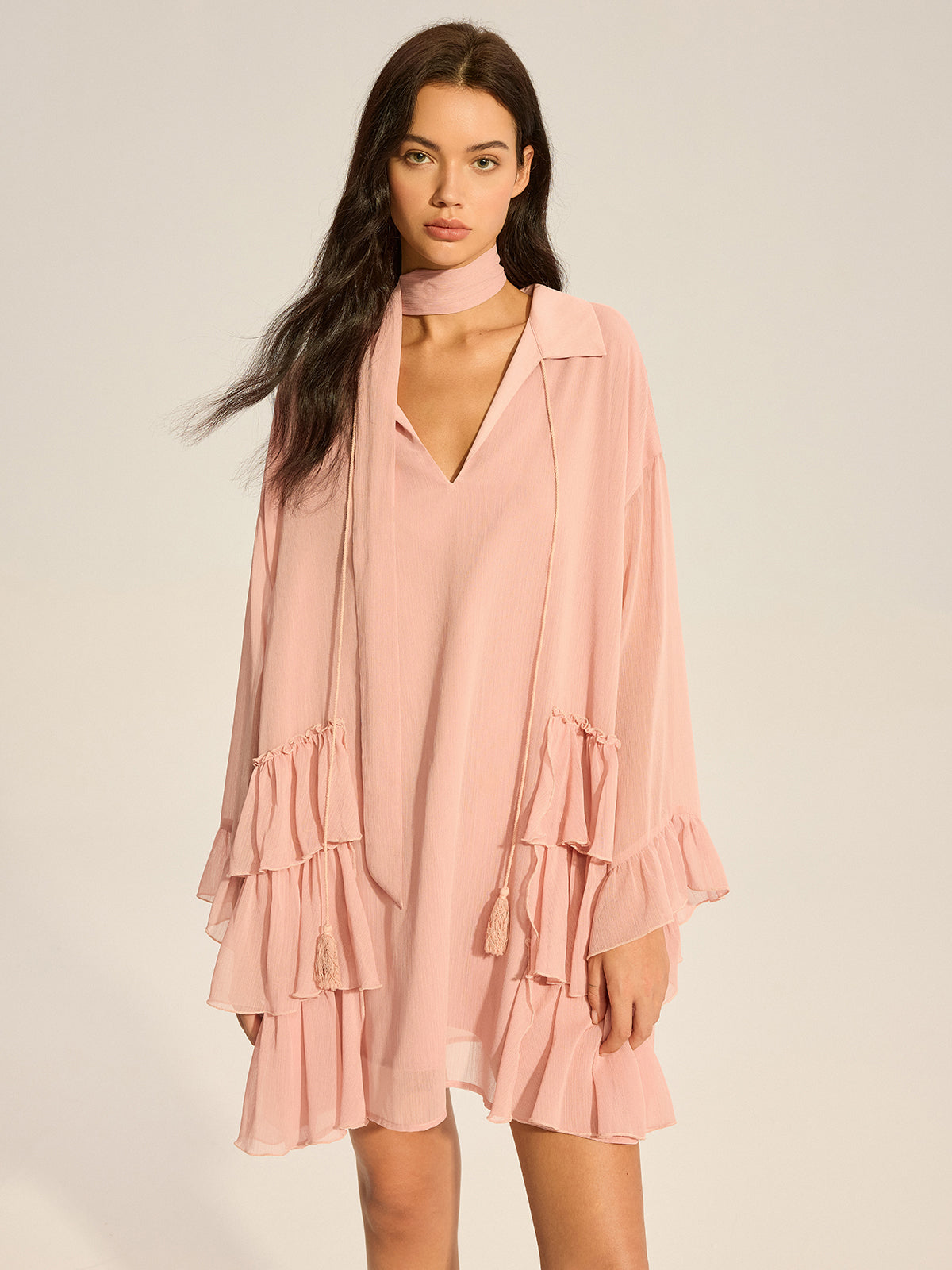 Chiffon Ruffled Mini Dress-Chicvia