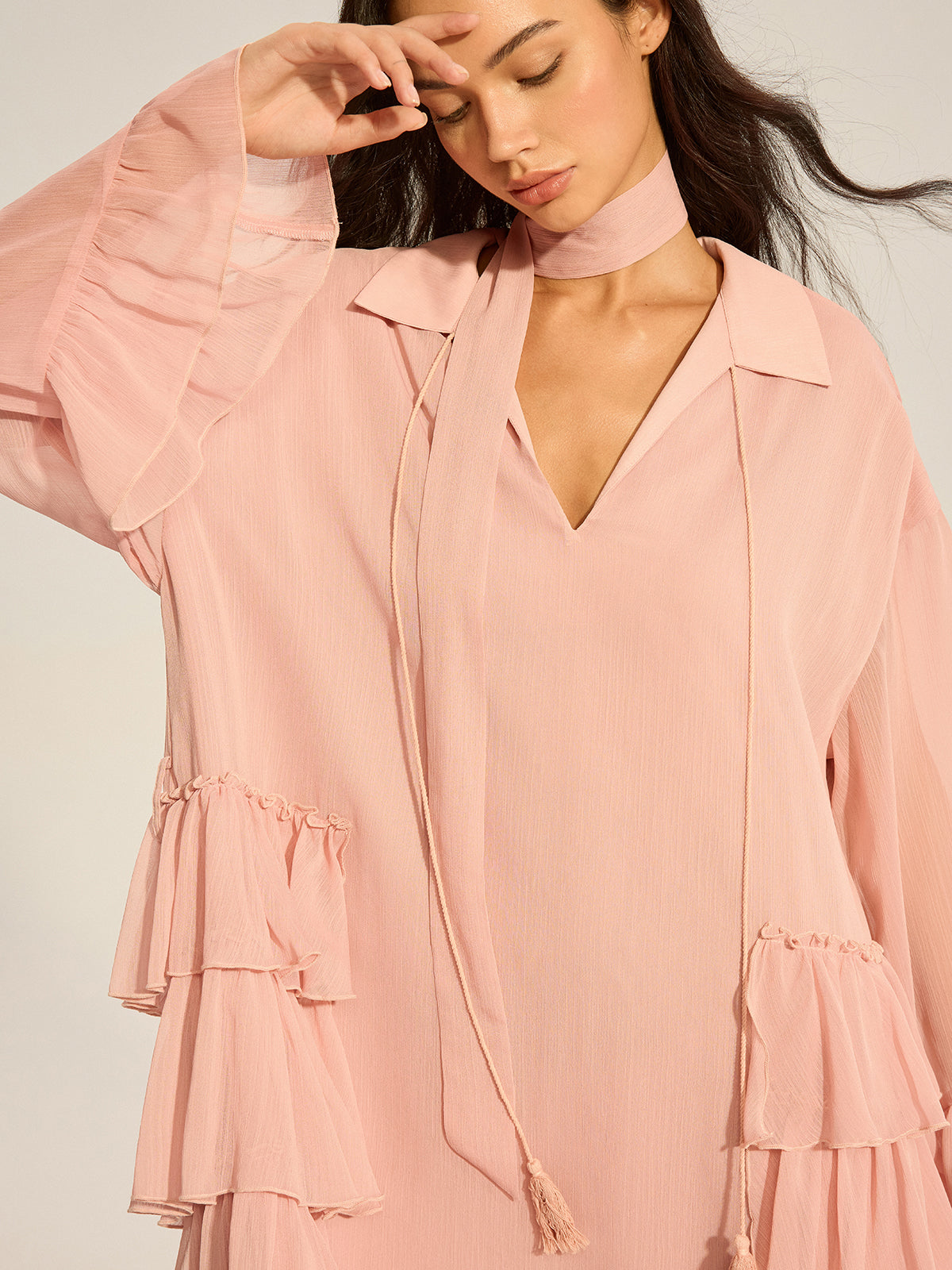 Chiffon Ruffled Mini Dress-Chicvia