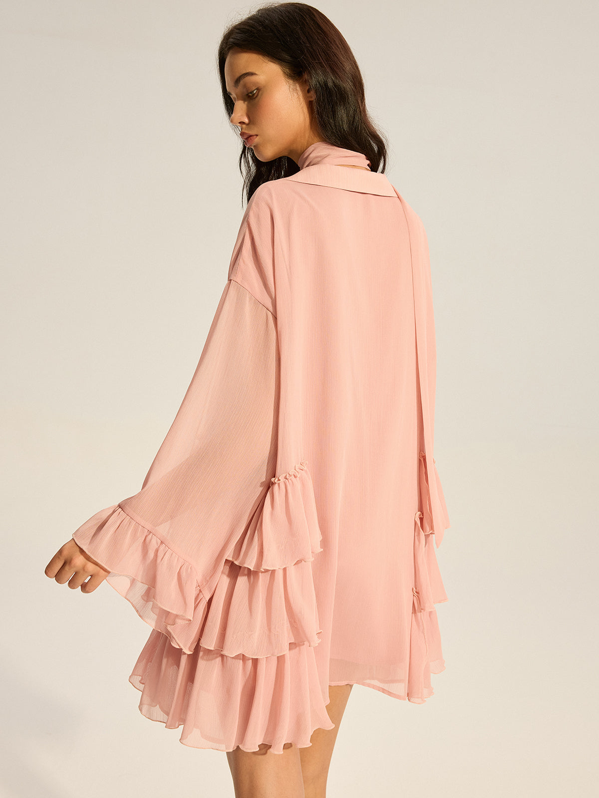 Chiffon Ruffled Mini Dress-Chicvia