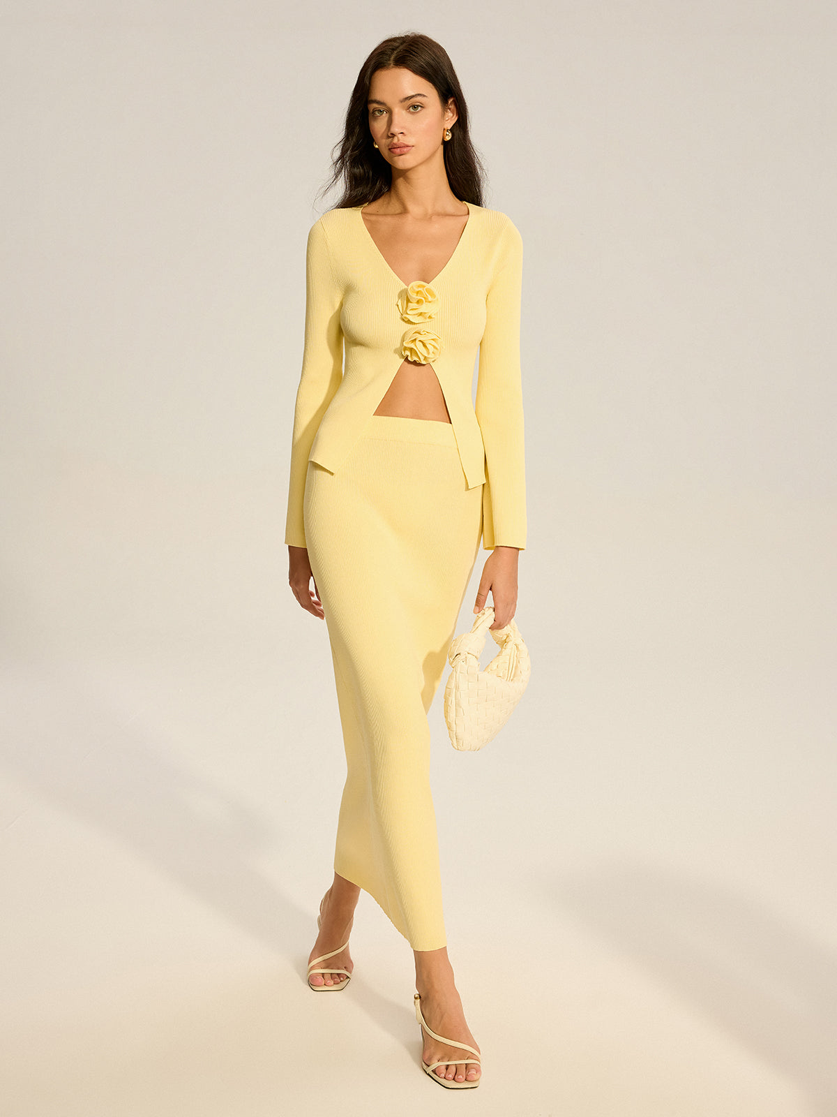 Floral Accent Cut-Out Sweater Co-ord-Chicvia