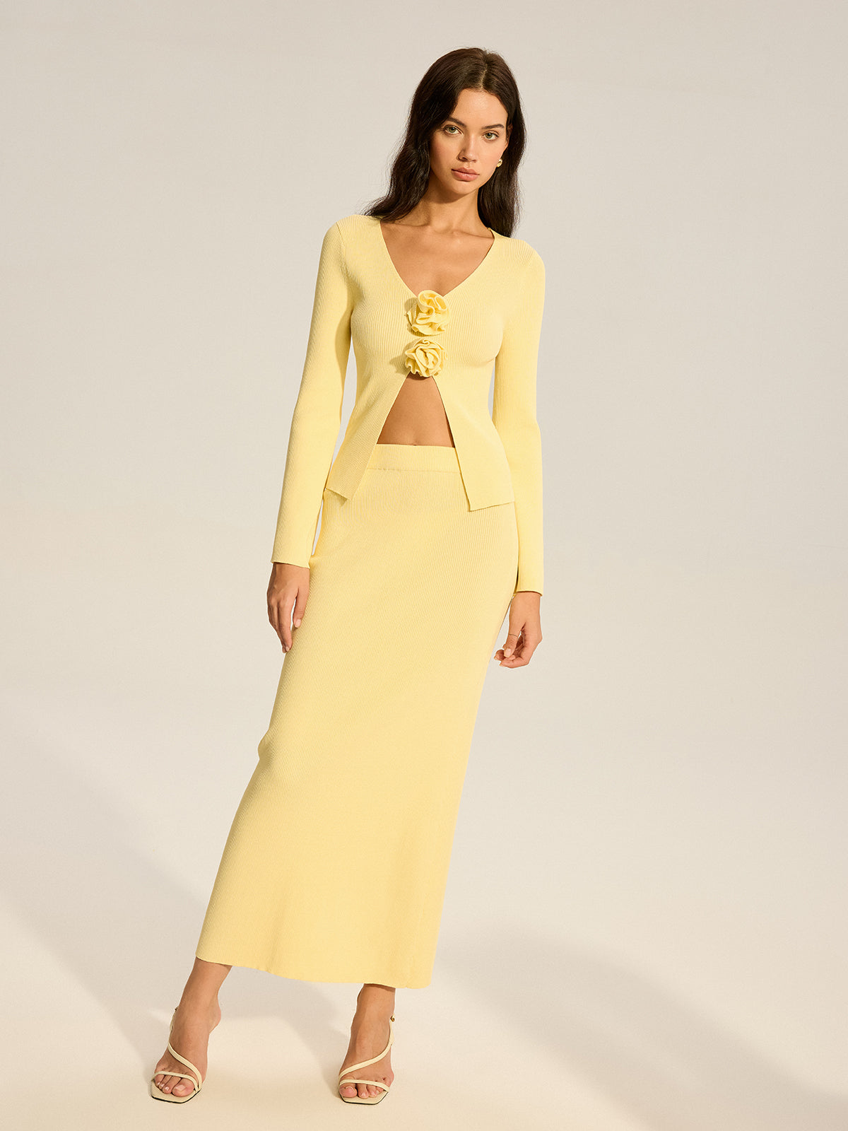 Floral Accent Cut-Out Sweater Co-ord-Chicvia