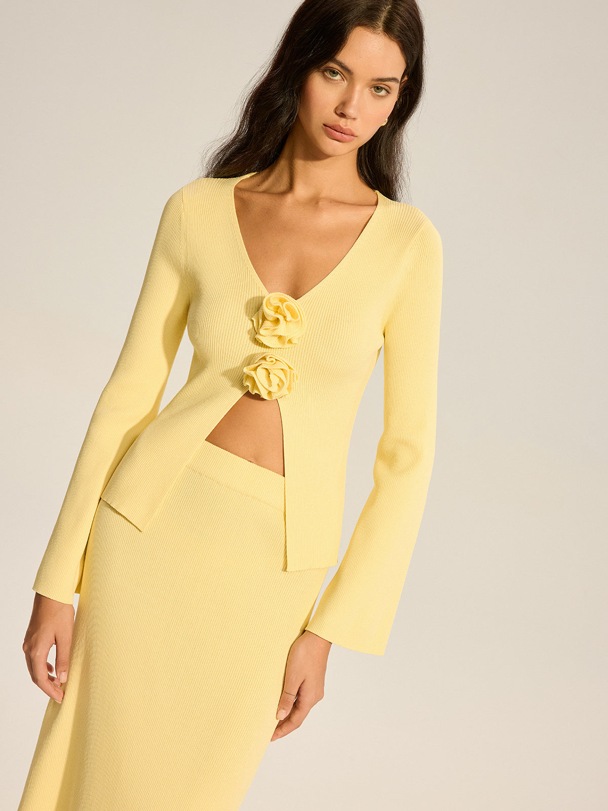 Floral Accent Cut-Out Sweater Co-ord-Chicvia