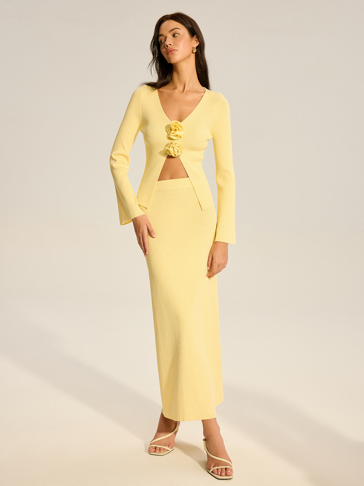 Floral Accent Cut-Out Sweater Co-ord-Chicvia