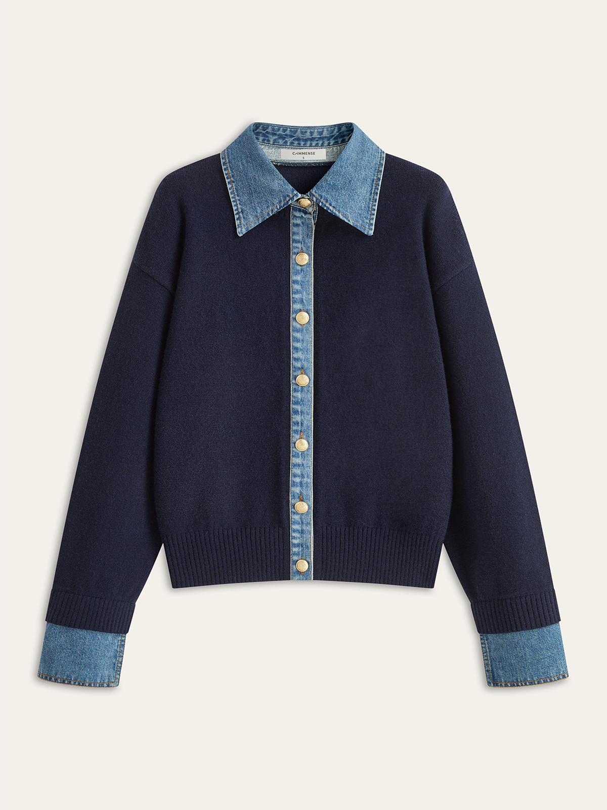 Denim Collar Buttoned Sweater-Chicvia