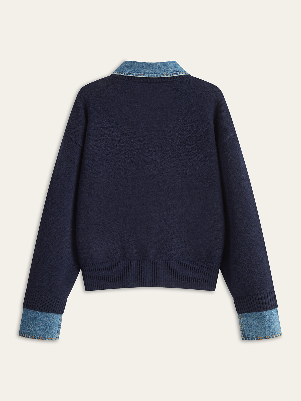 Denim Collar Buttoned Sweater-Chicvia
