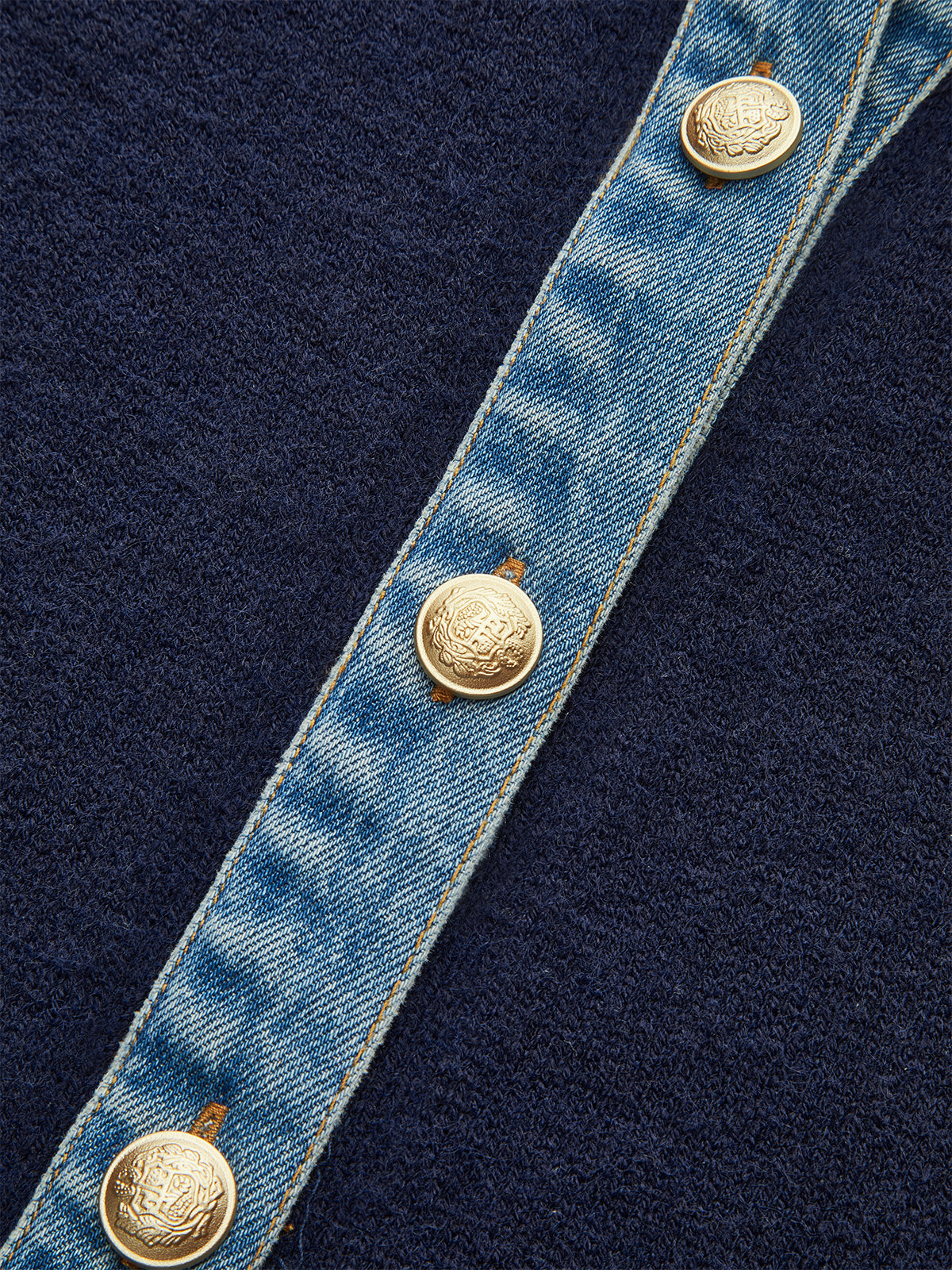 Denim Collar Buttoned Sweater-Chicvia