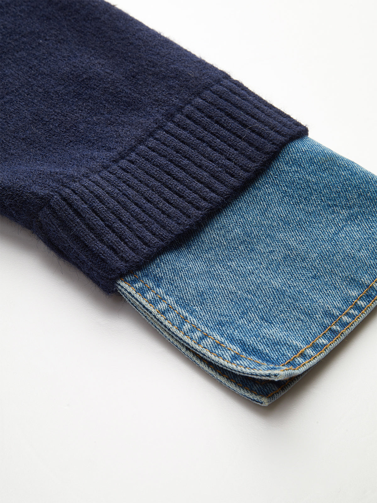 Denim Collar Buttoned Sweater-Chicvia