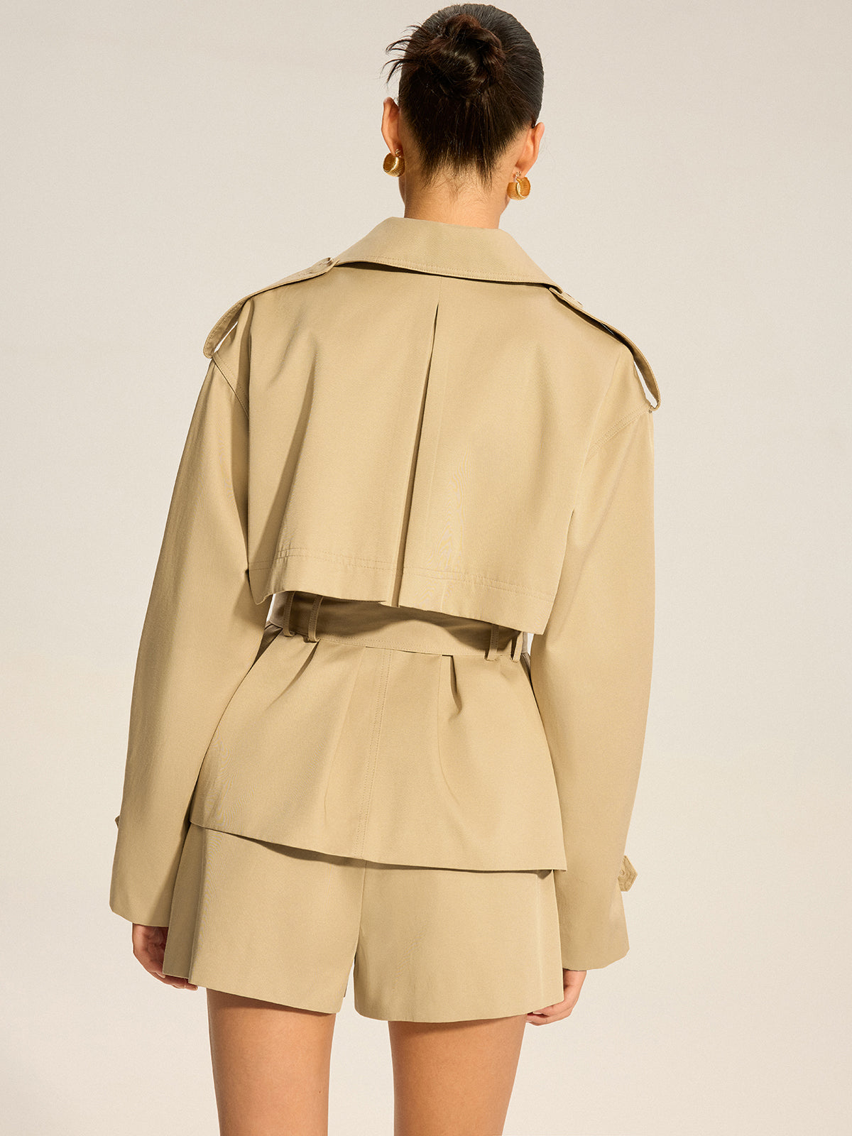 Cotton Blend Belted Double-Breasted Trench Coat-Chicvia
