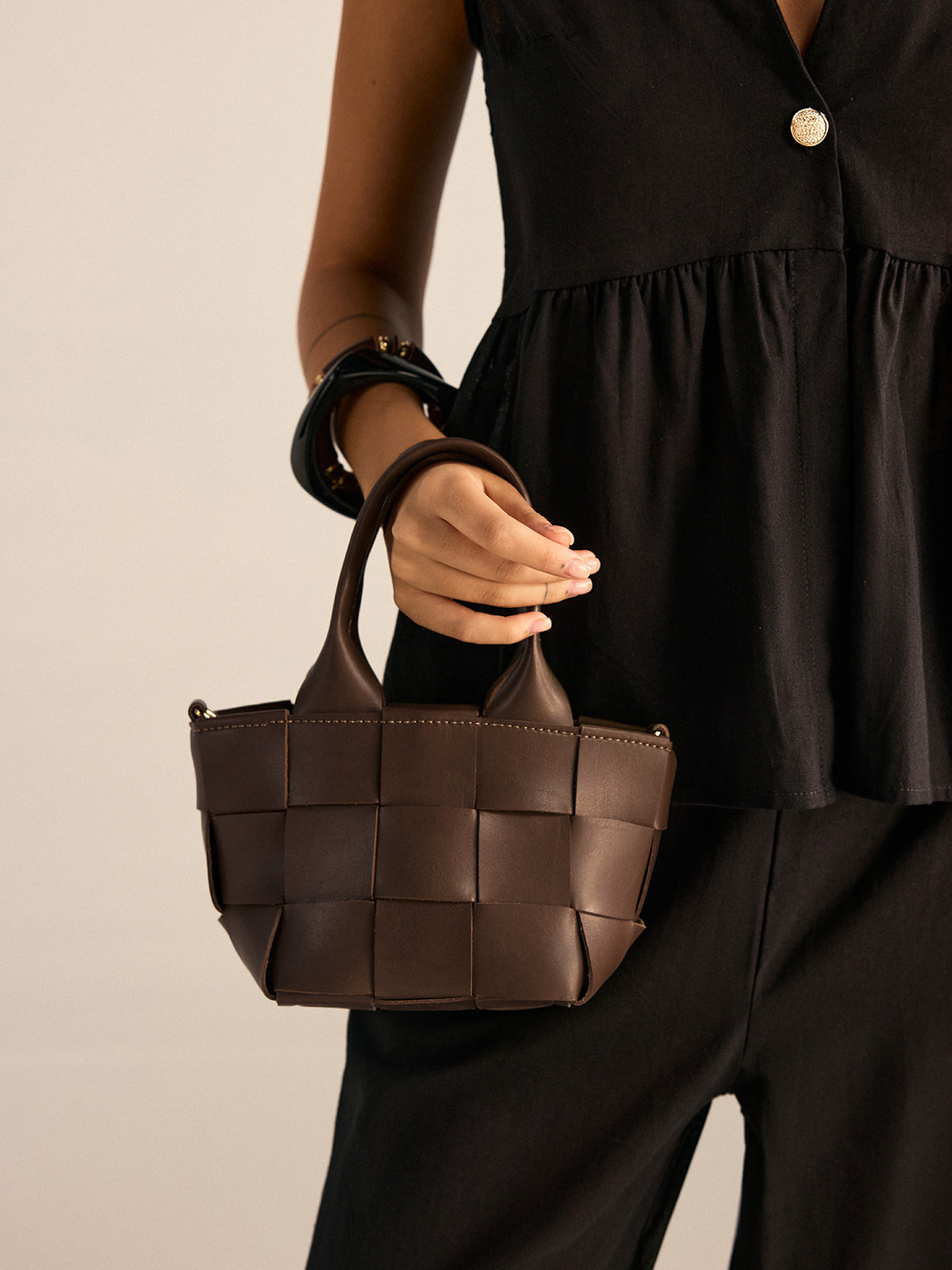 Faux Leather Woven Tote Bag-Chicvia