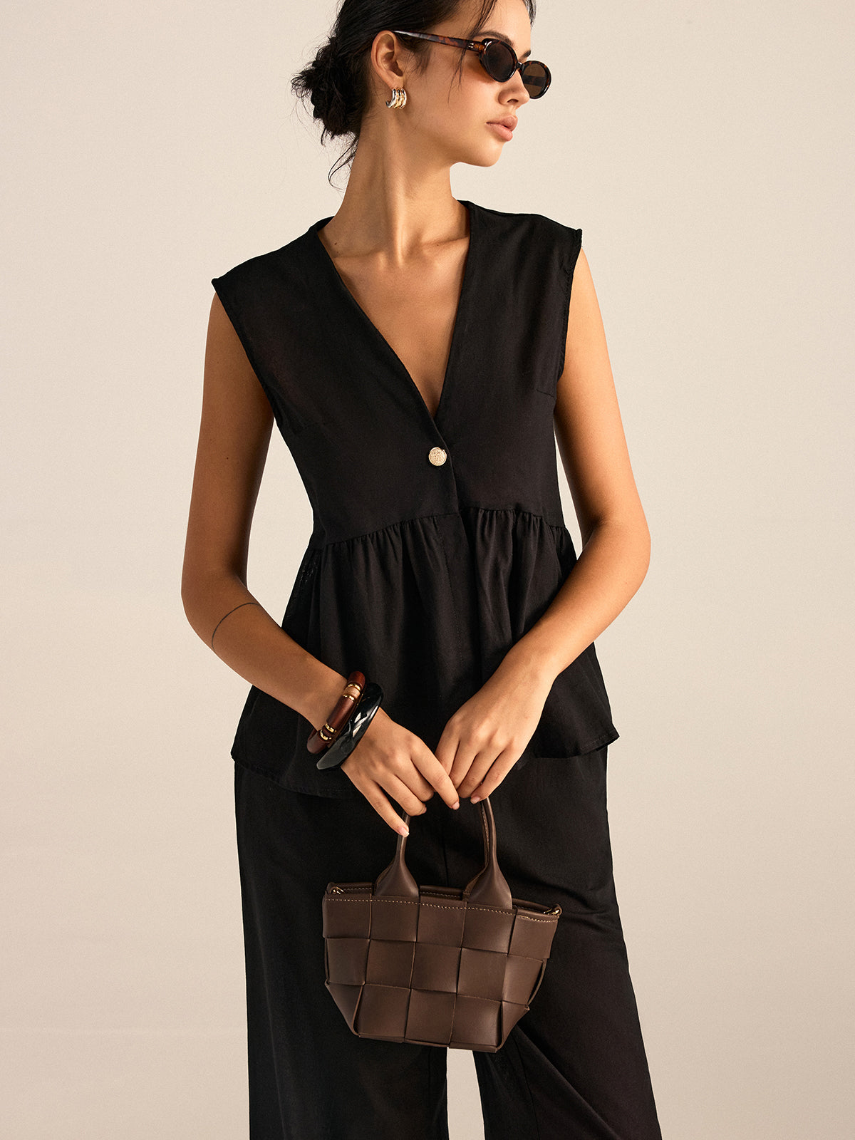 Faux Leather Woven Tote Bag-Chicvia