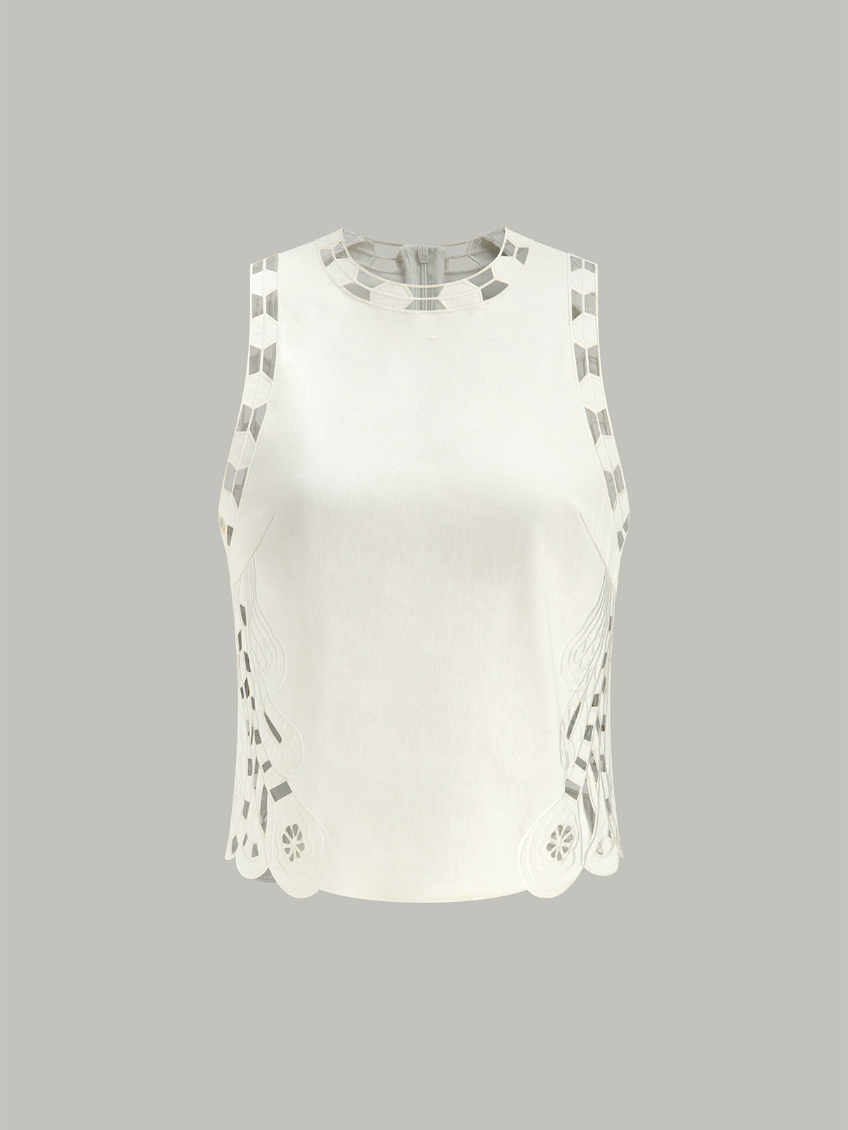 Embroidery Cut-Out Semi-Sheer Top-Chicvia