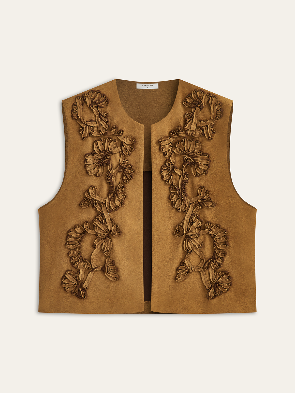 Floral Applique Suede Effect Vest-Chicvia