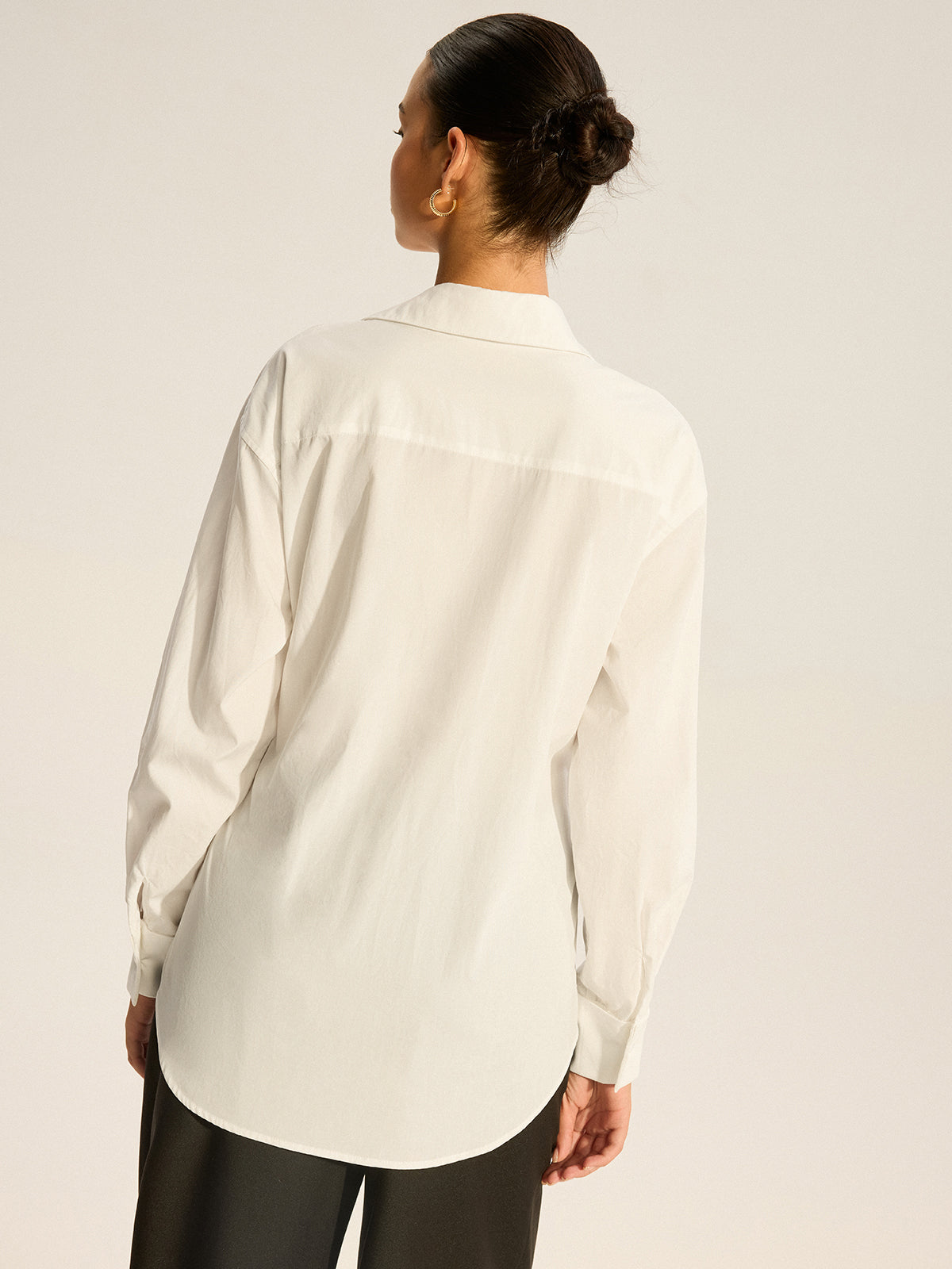 Cotton Ruched Shirt with Faux Leather Detail-Chicvia
