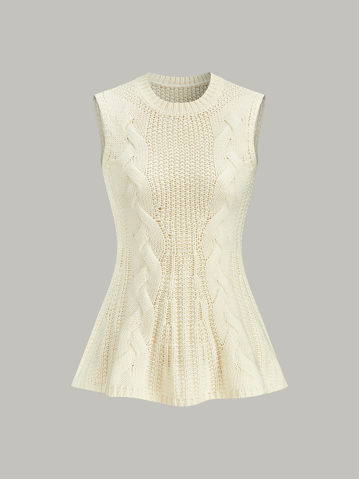 Cable Knit Sleeveless Peplum Top-Chicvia