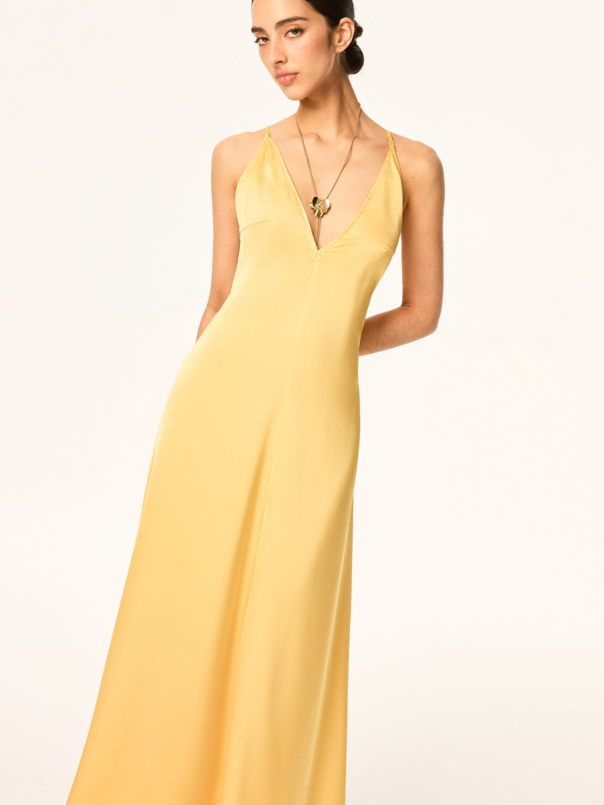Crisscross Strap Backless Satin Maxi Dress-Chicvia