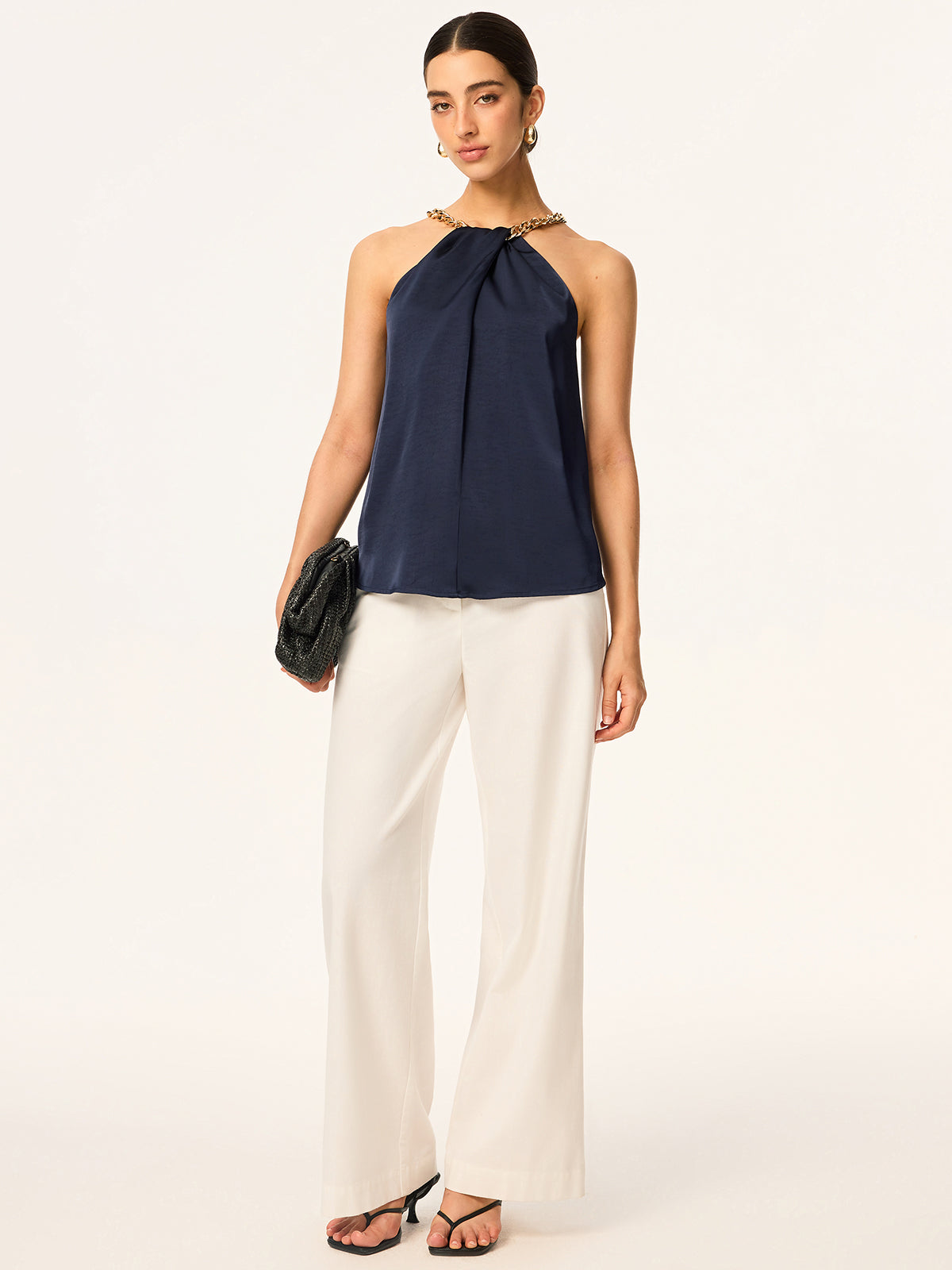 Metal Chain Neckline Halter Top-Chicvia