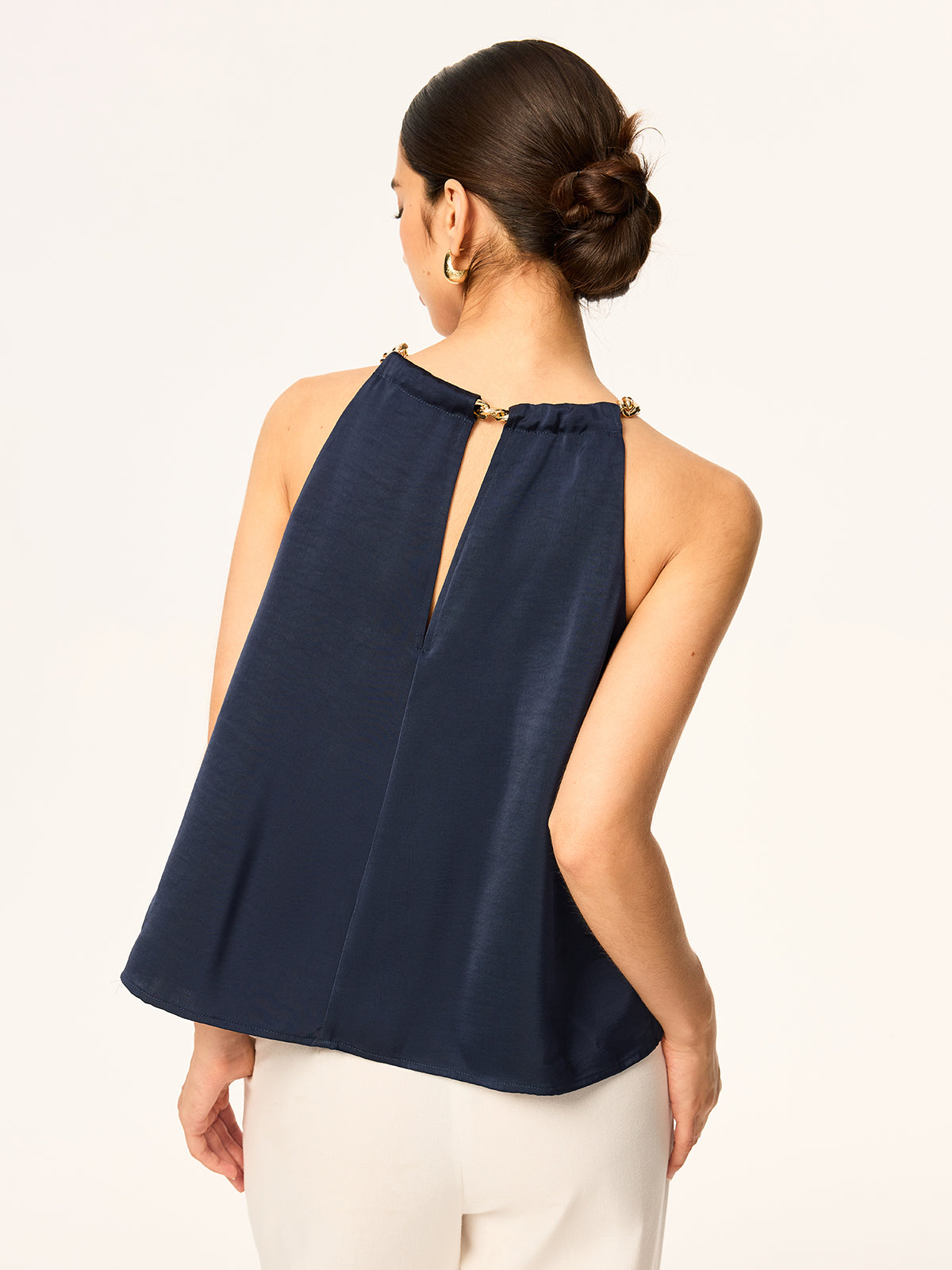 Metal Chain Neckline Halter Top-Chicvia