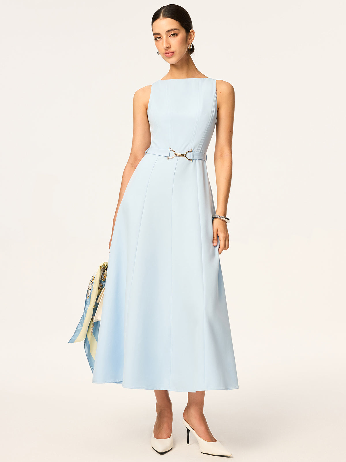 Belted Sleeveless Midi Dress-Chicvia