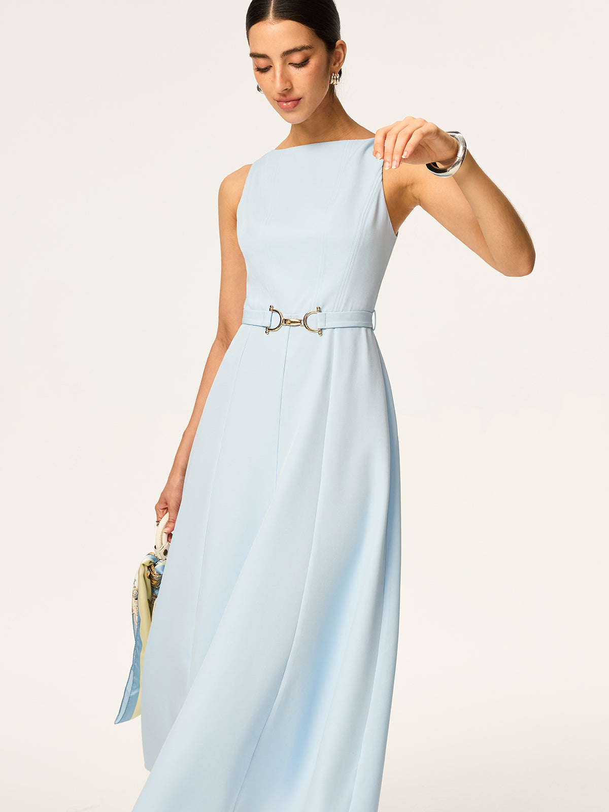 Belted Sleeveless Midi Dress-Chicvia