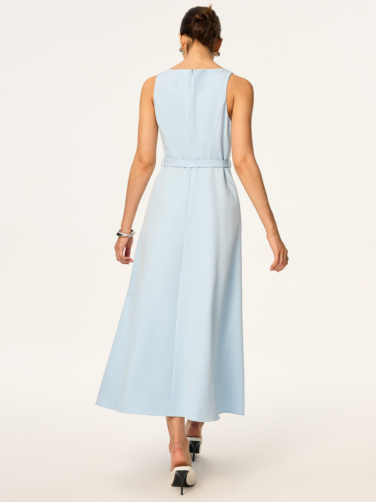 Belted Sleeveless Midi Dress-Chicvia