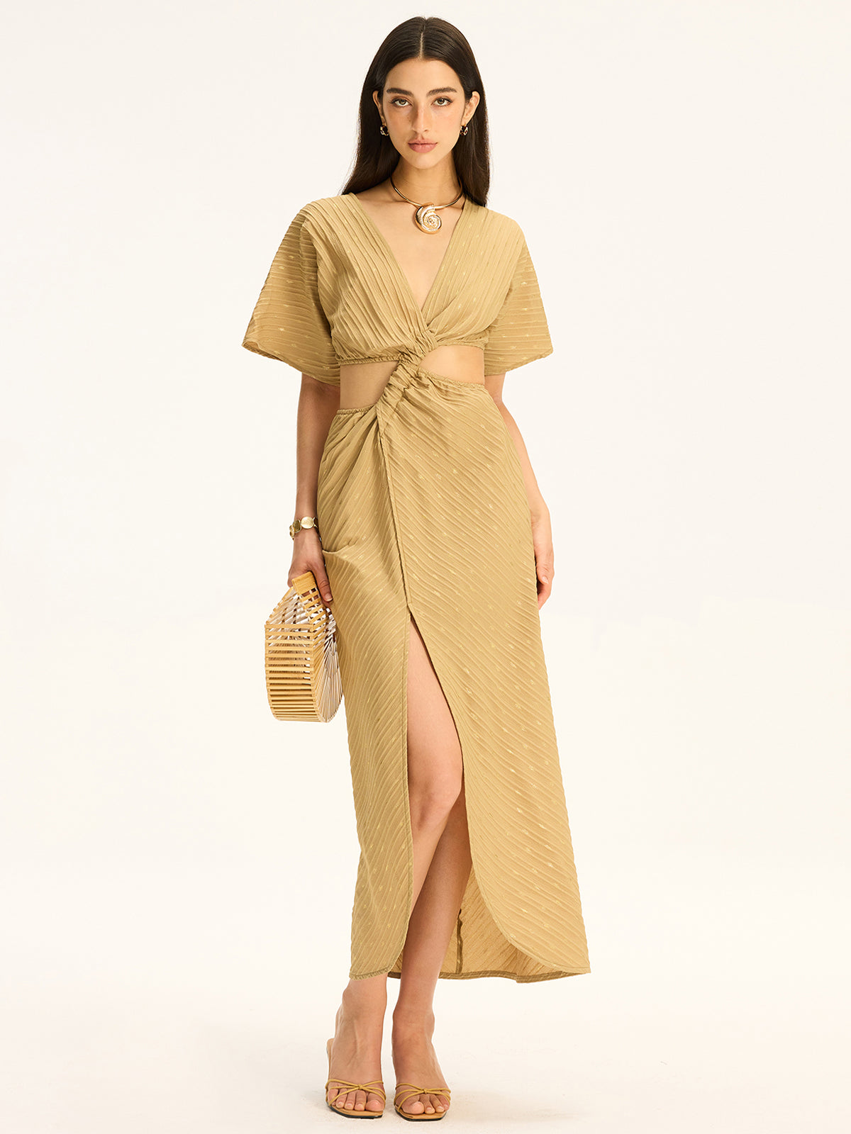 Cut-Out Twist Slit Maxi Dress-Chicvia