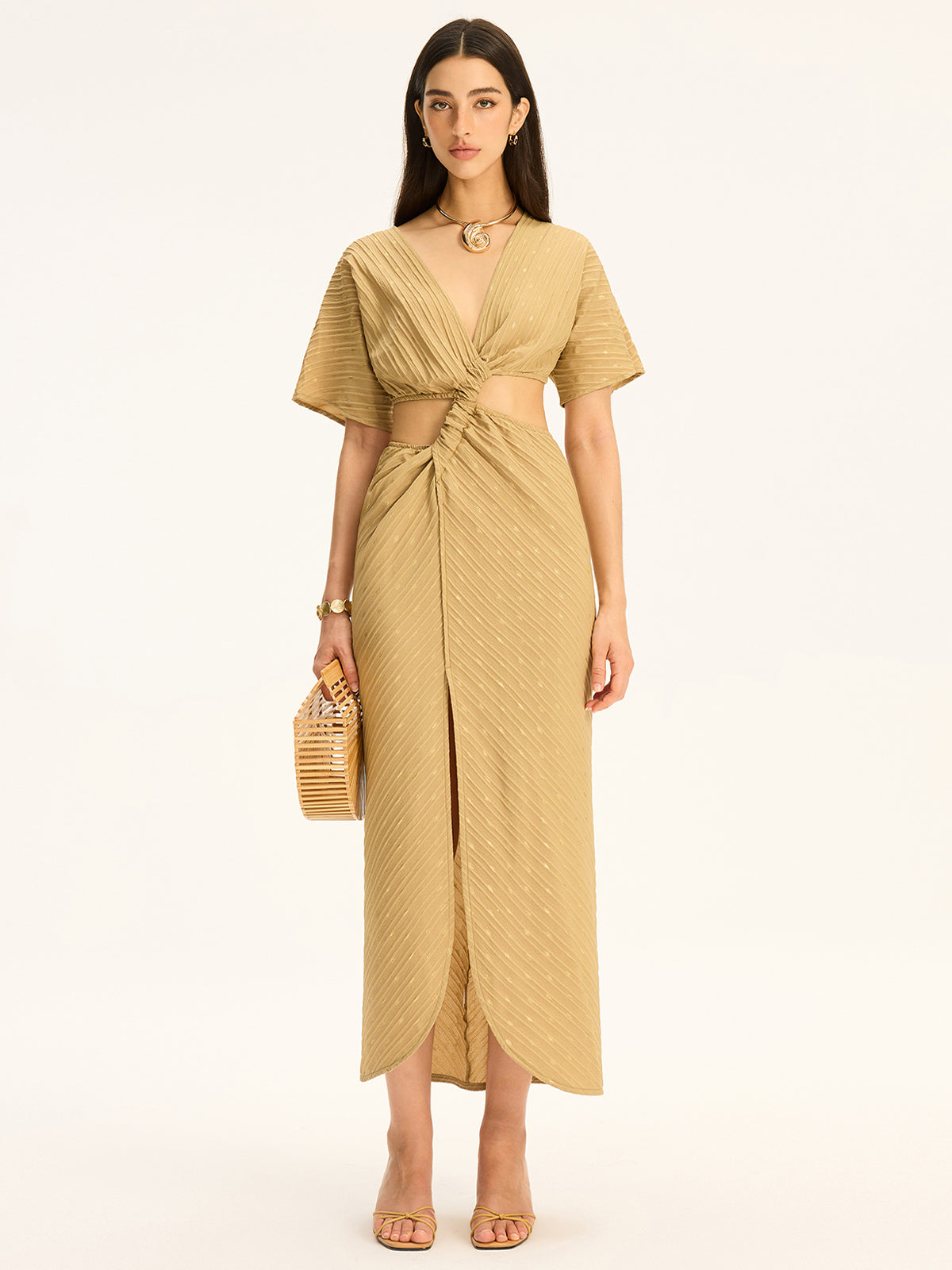 Cut-Out Twist Slit Maxi Dress-Chicvia