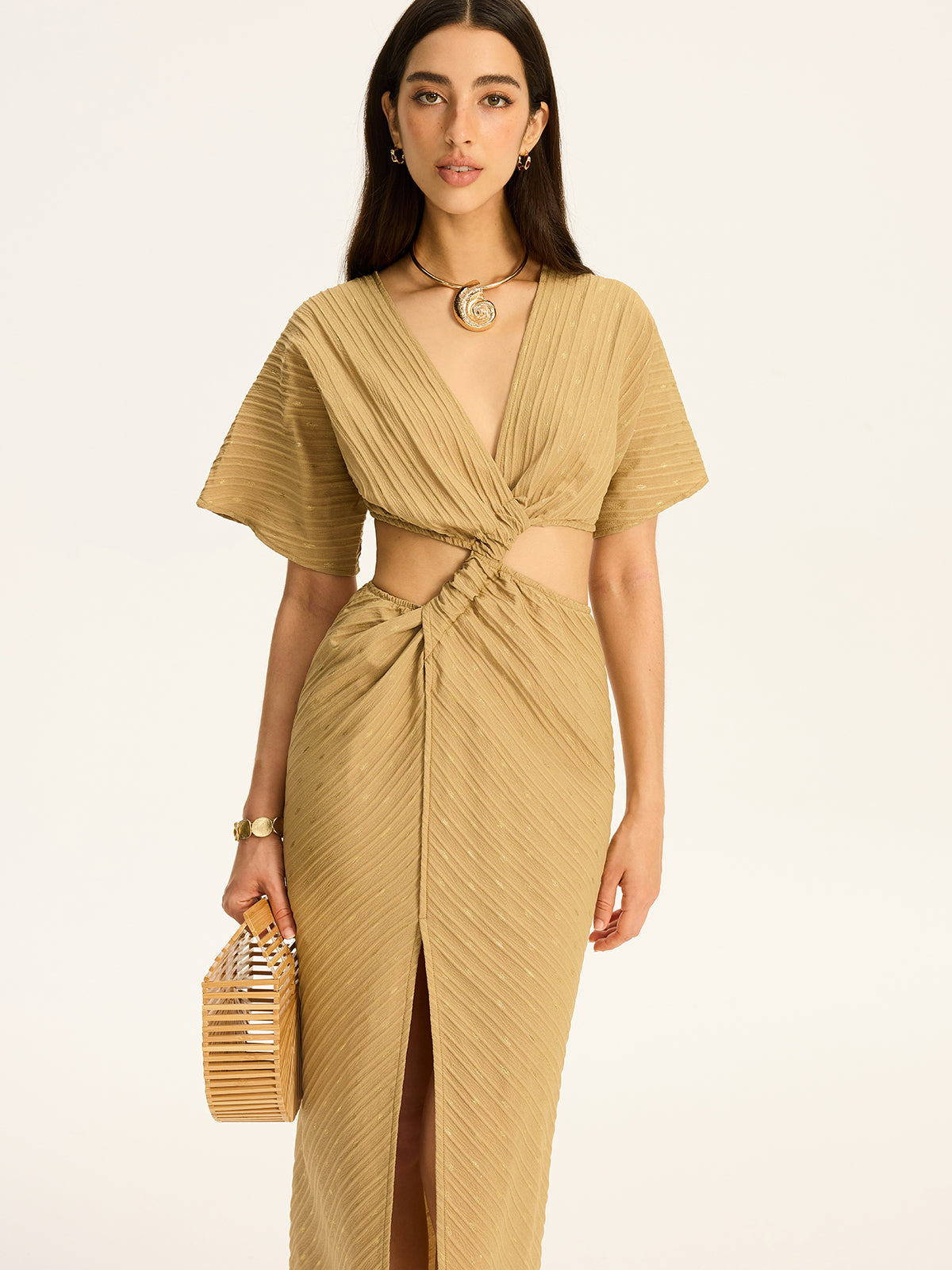Cut-Out Twist Slit Maxi Dress-Chicvia