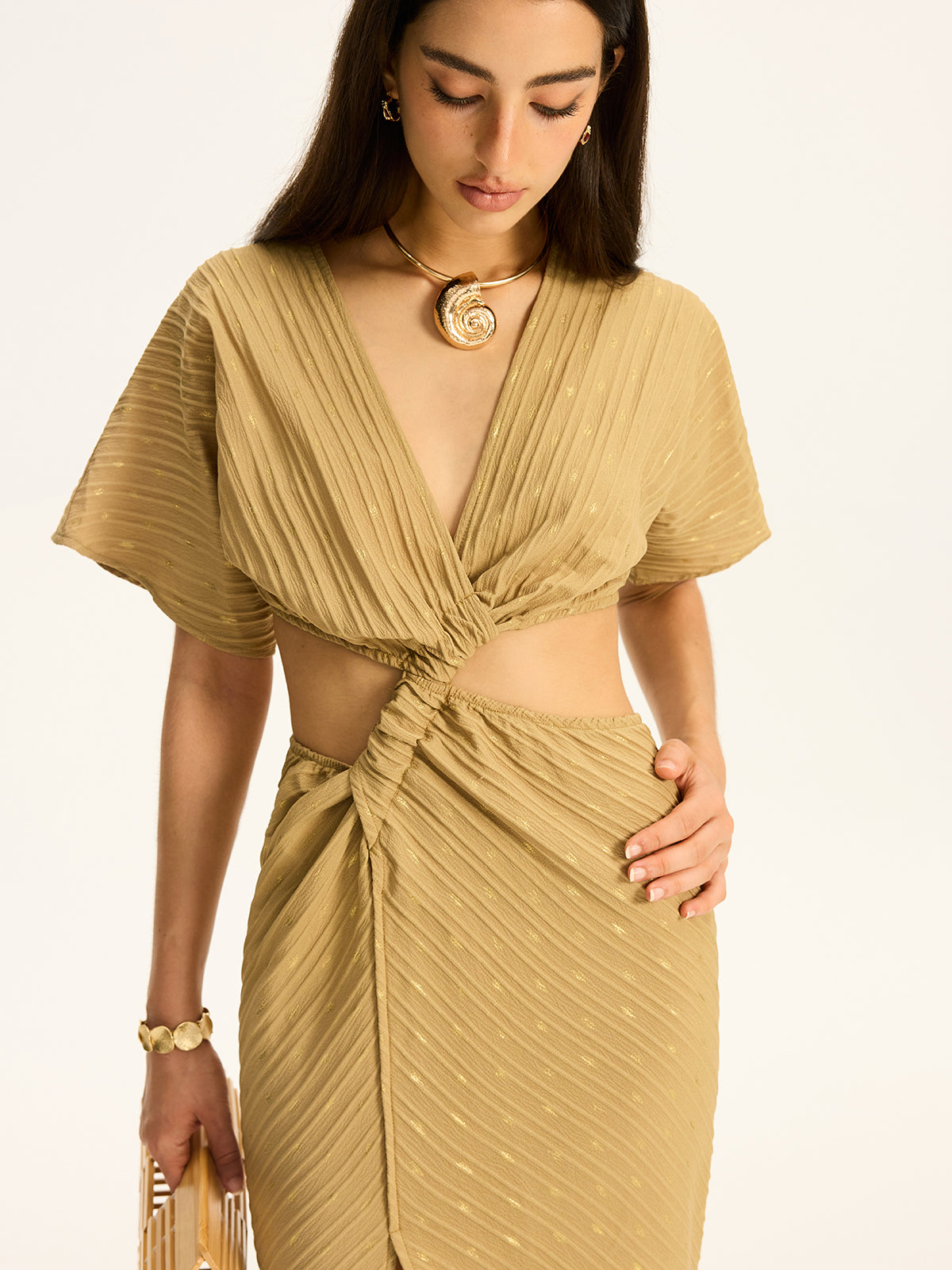 Cut-Out Twist Slit Maxi Dress-Chicvia