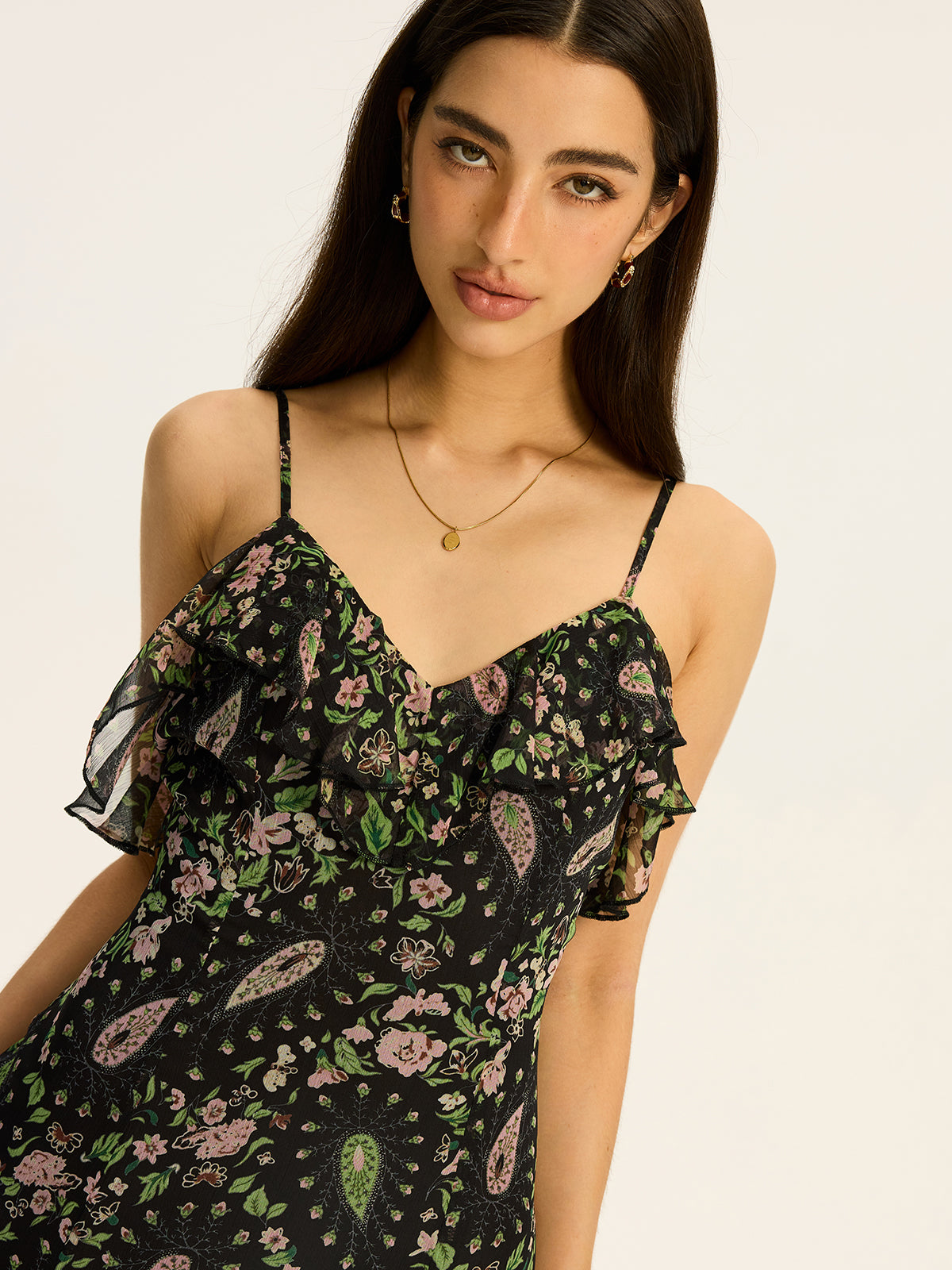 Floral Printed Chiffon Maxi Dress-Chicvia