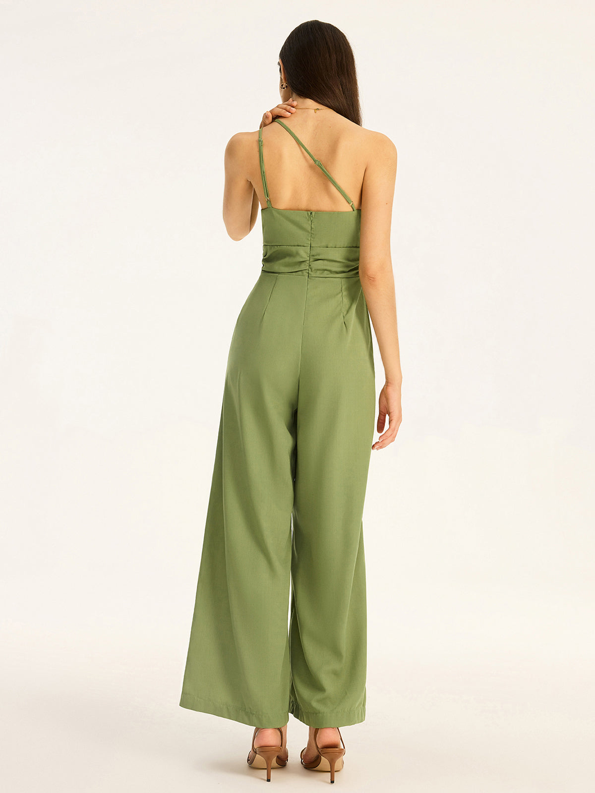 One-Shoulder Cotton Blend Jumpsuit-Chicvia