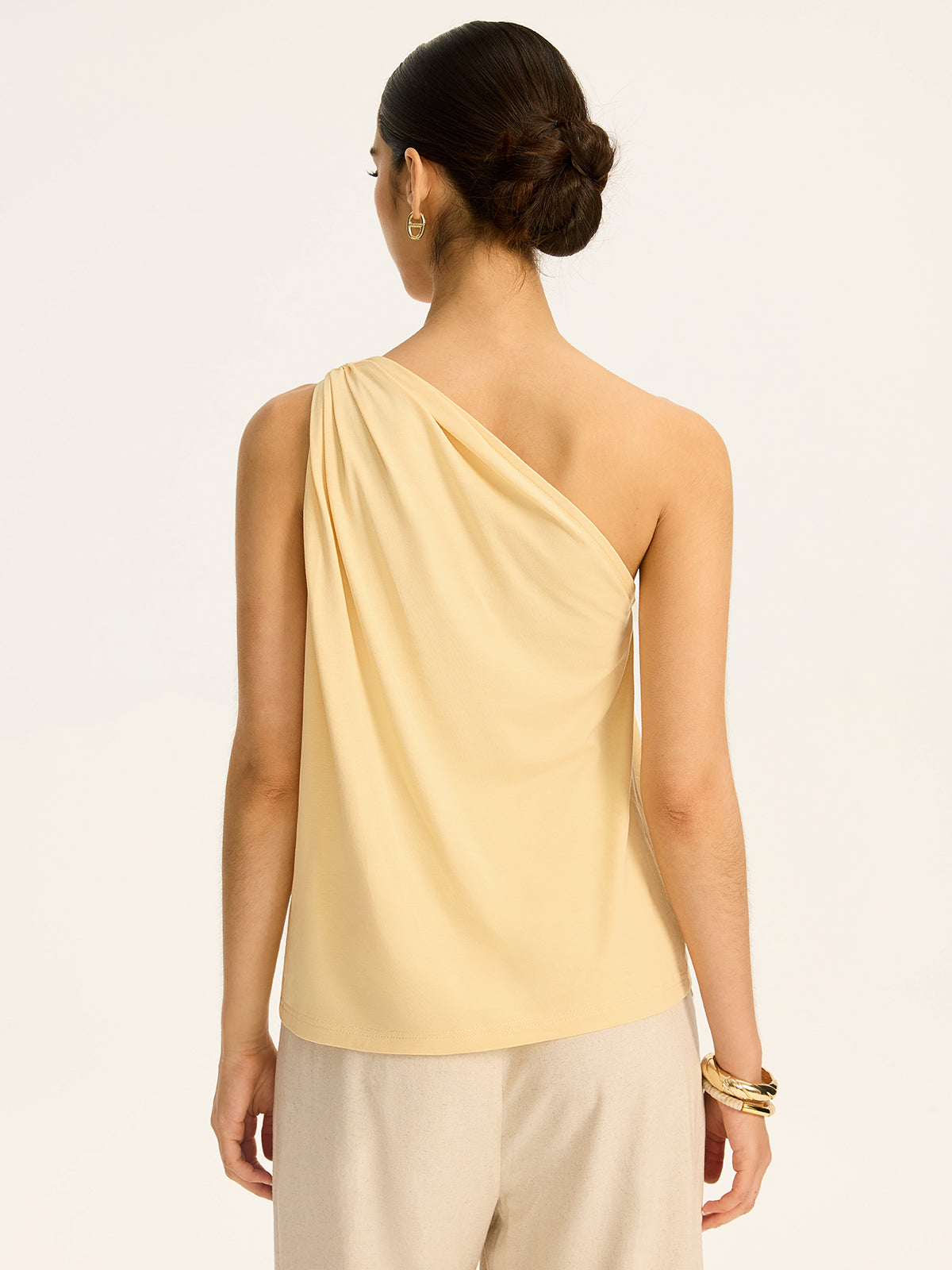 One-Shoulder Ruched Knit Top-Chicvia