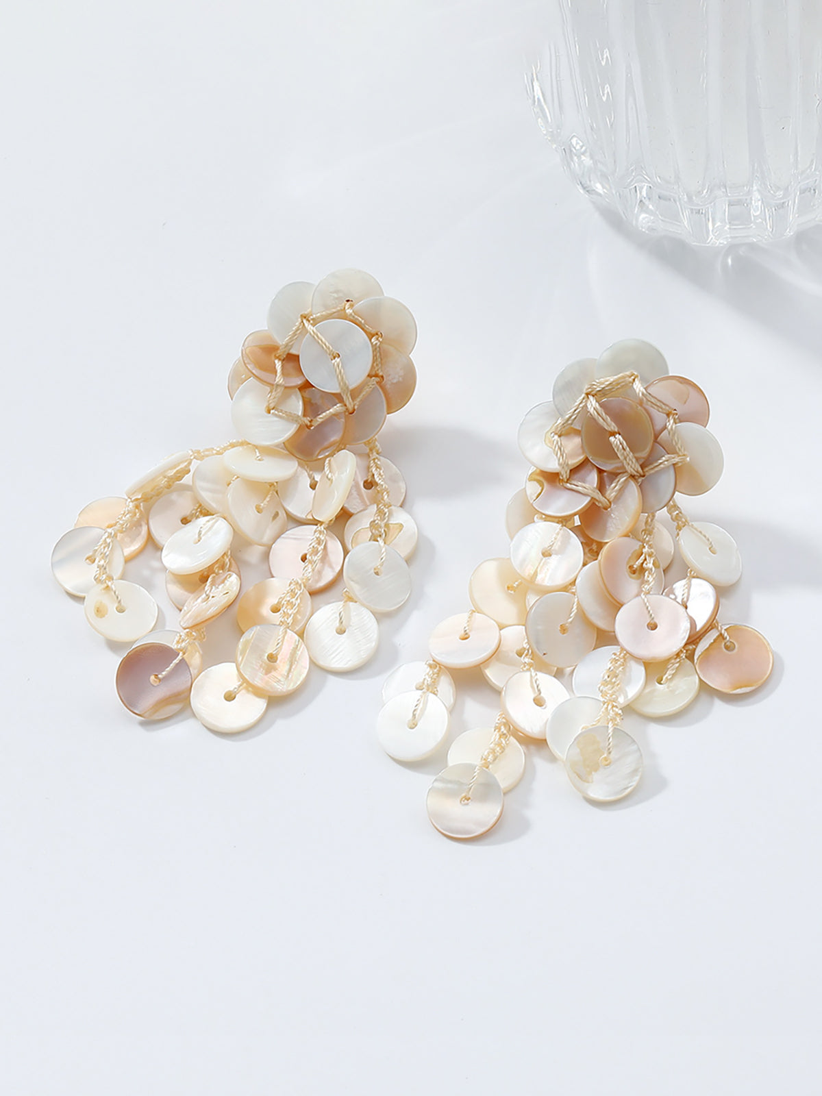 Long Handmade Round Shell Tassel Earrings-Chicvia
