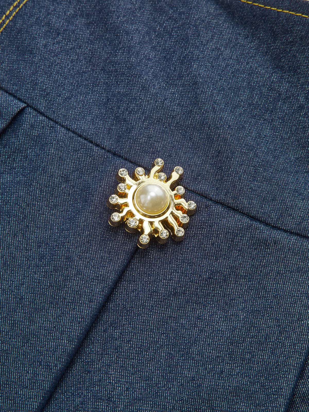 Metal Detail Pleated Maxi Skirt-Chicvia