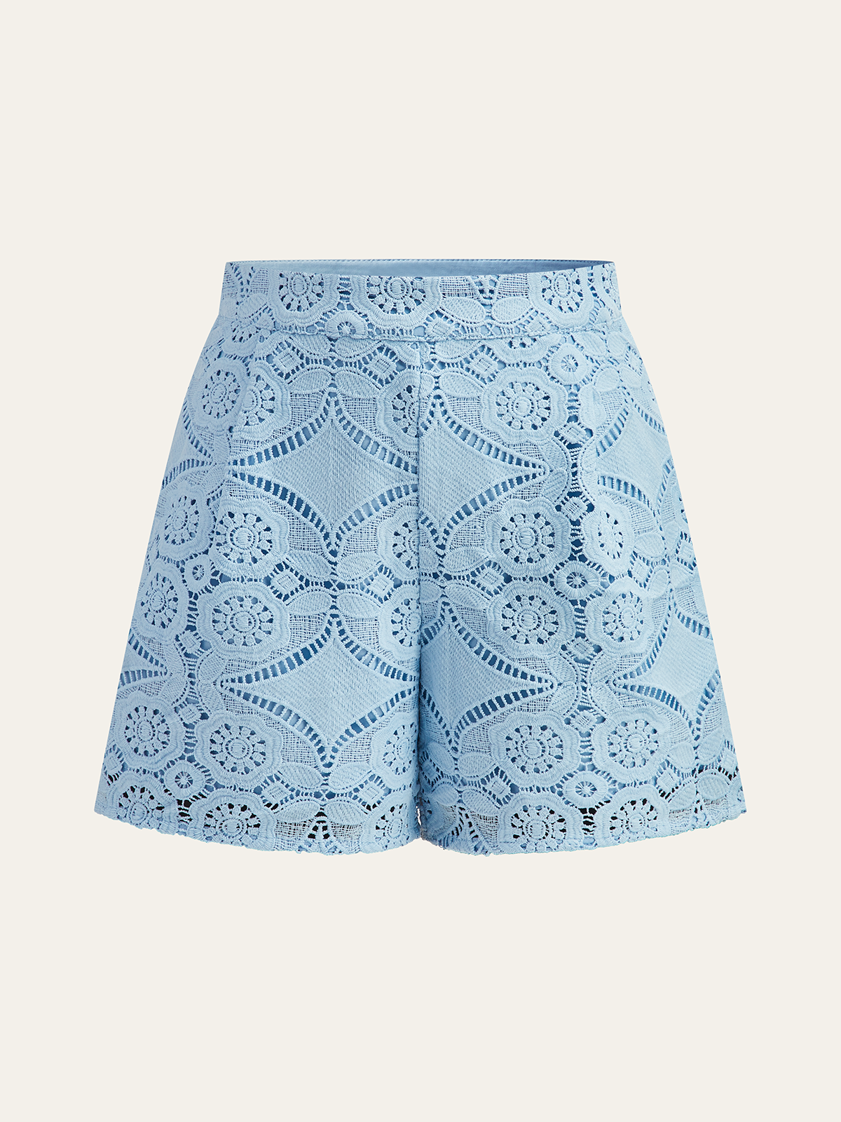 Lace Puff Sleeve Shorts Set Without Belt-Chicvia