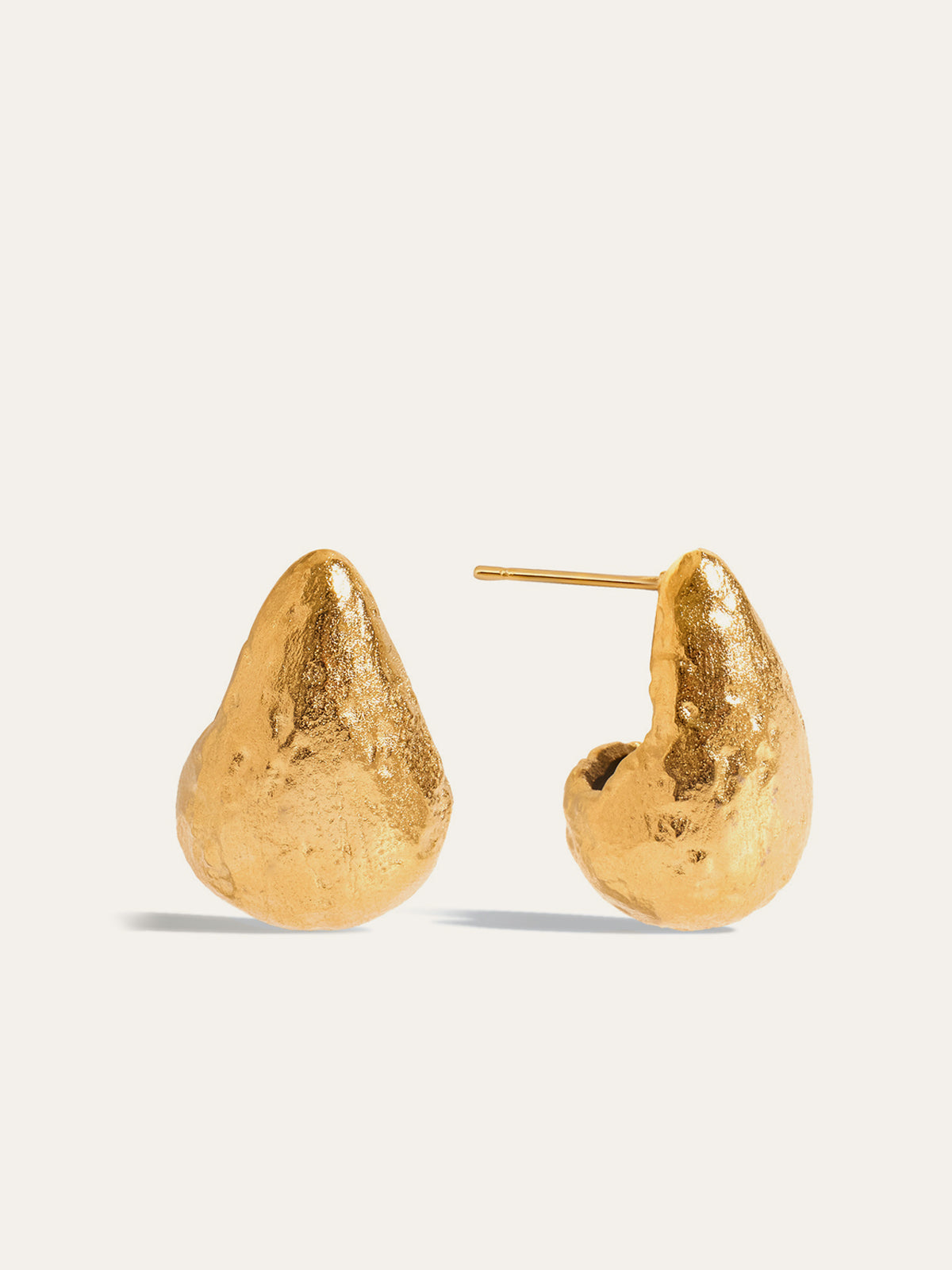 Gold-Tone Textured Teardrop Stud Earrings-Chicvia