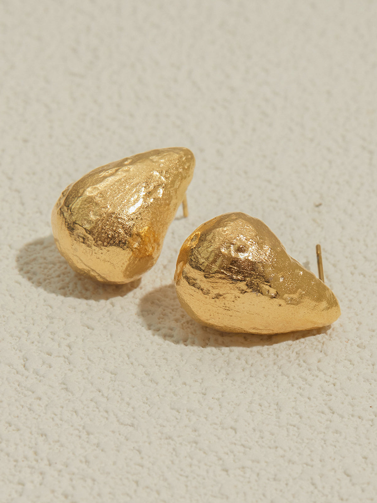 Gold-Tone Textured Teardrop Stud Earrings-Chicvia