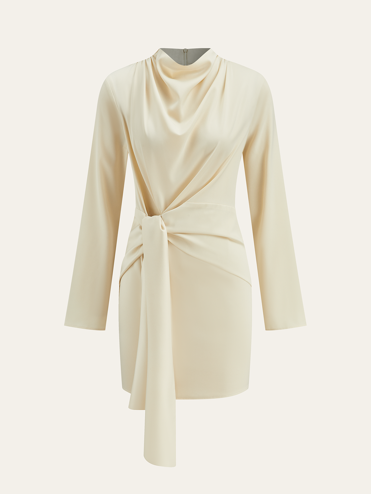 Cowl Neck Tie-Waist Dress-Chicvia