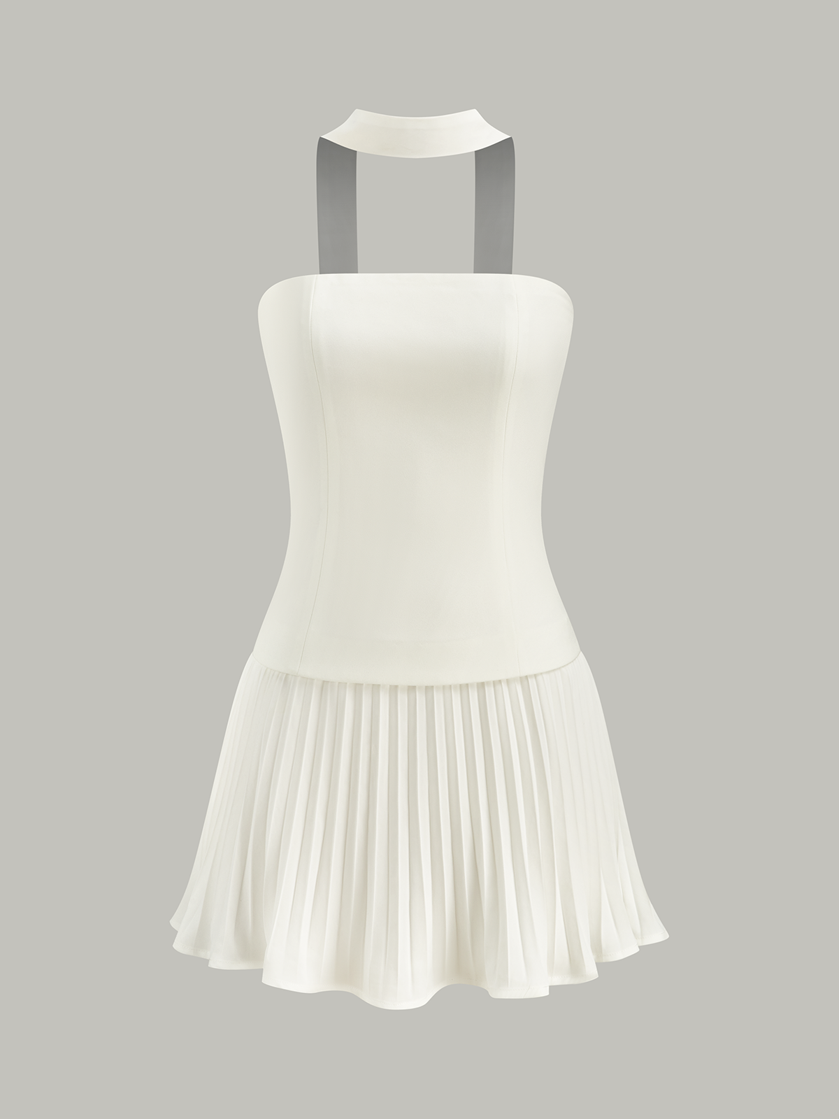 Halter Neck Strapless Pleated Mini Dress-Chicvia