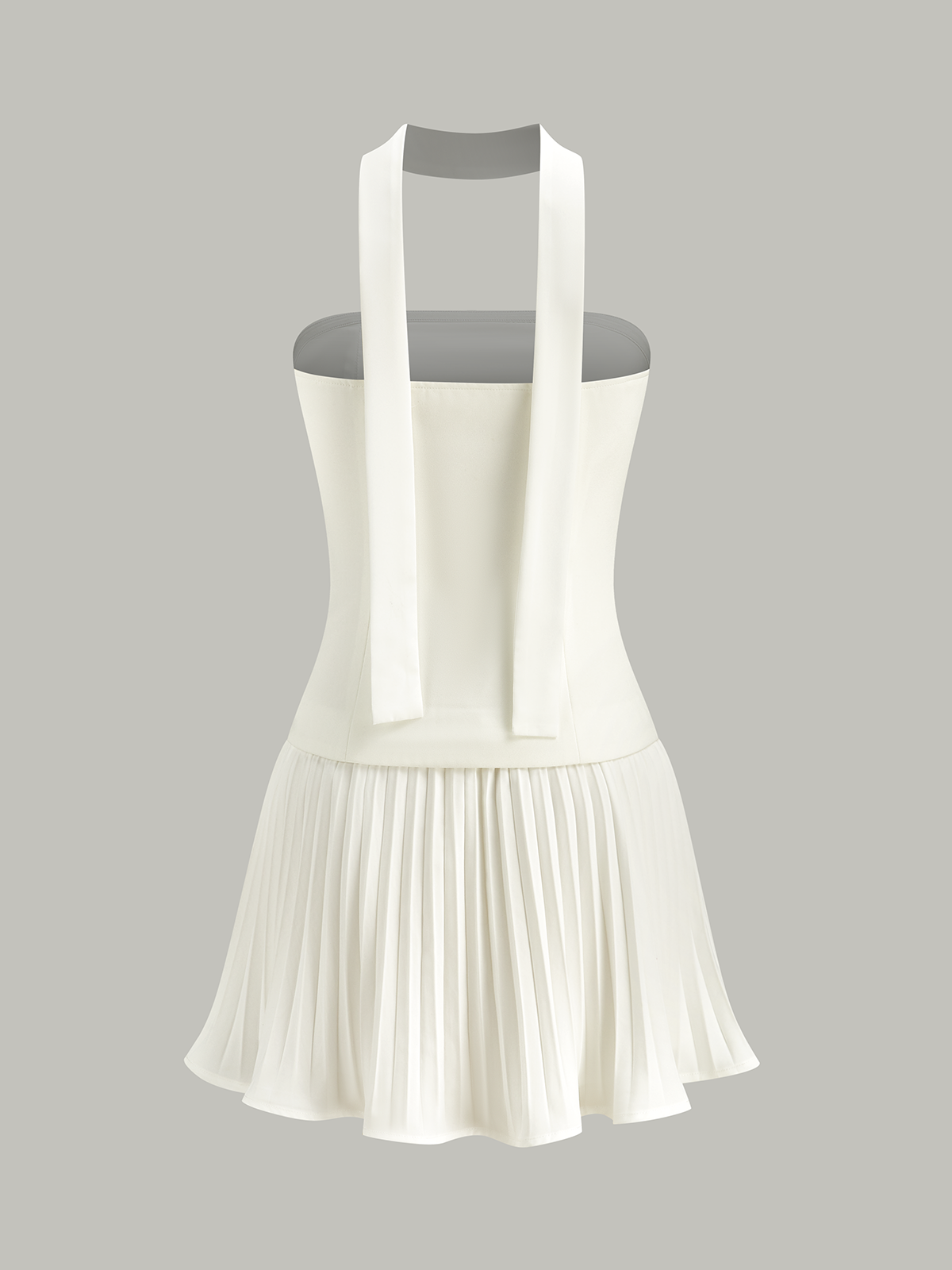 Halter Neck Strapless Pleated Mini Dress-Chicvia