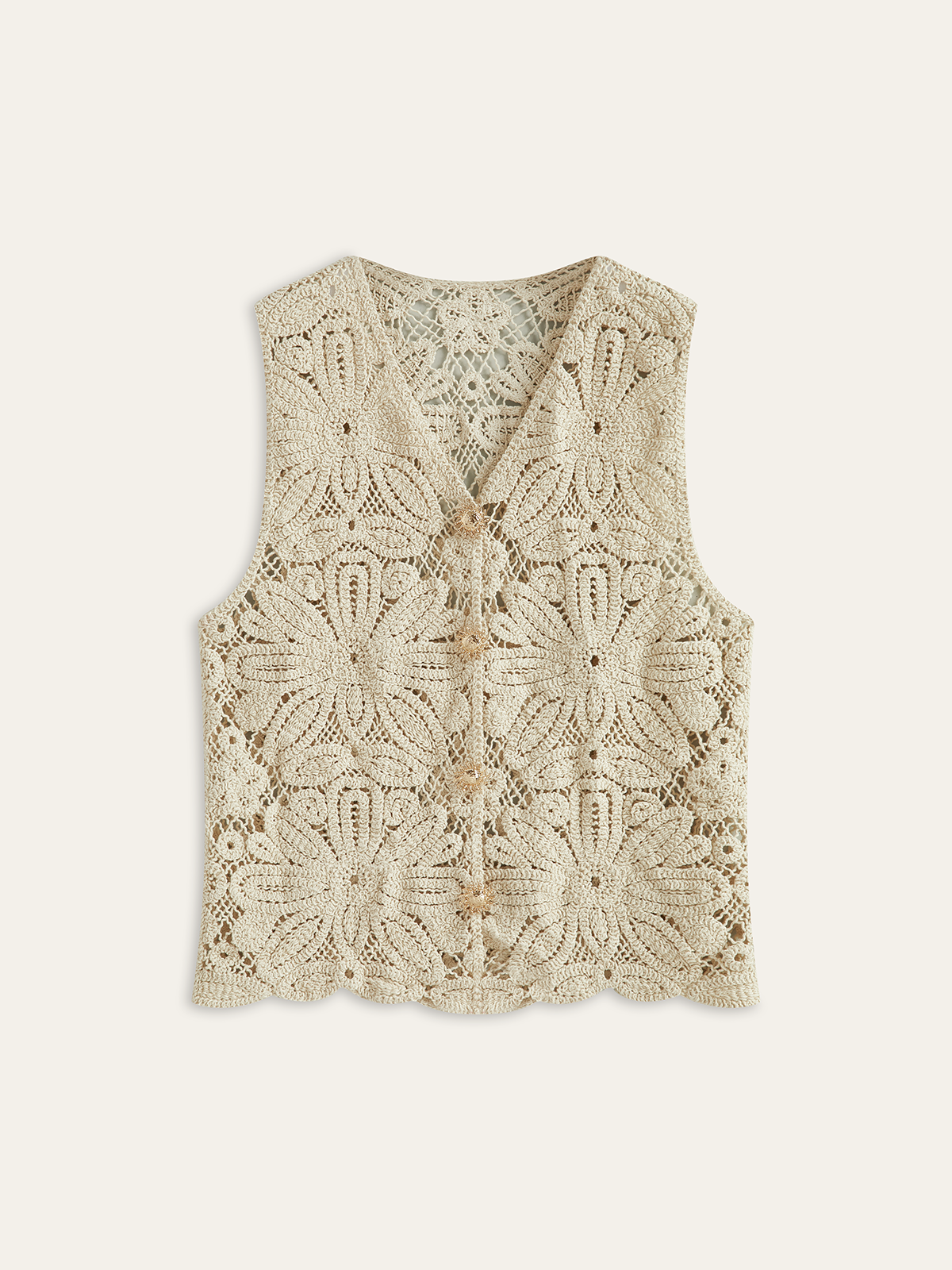 Cotton Crochet Lace Sheer Vest Top-Chicvia