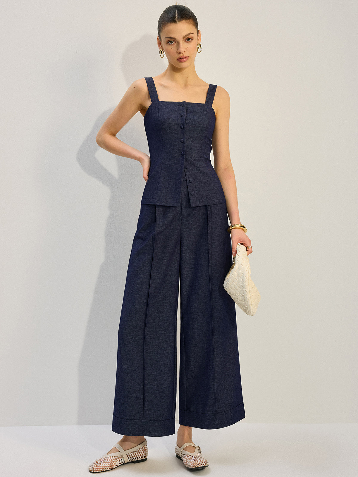 Denim Wide-Leg Pants-Chicvia